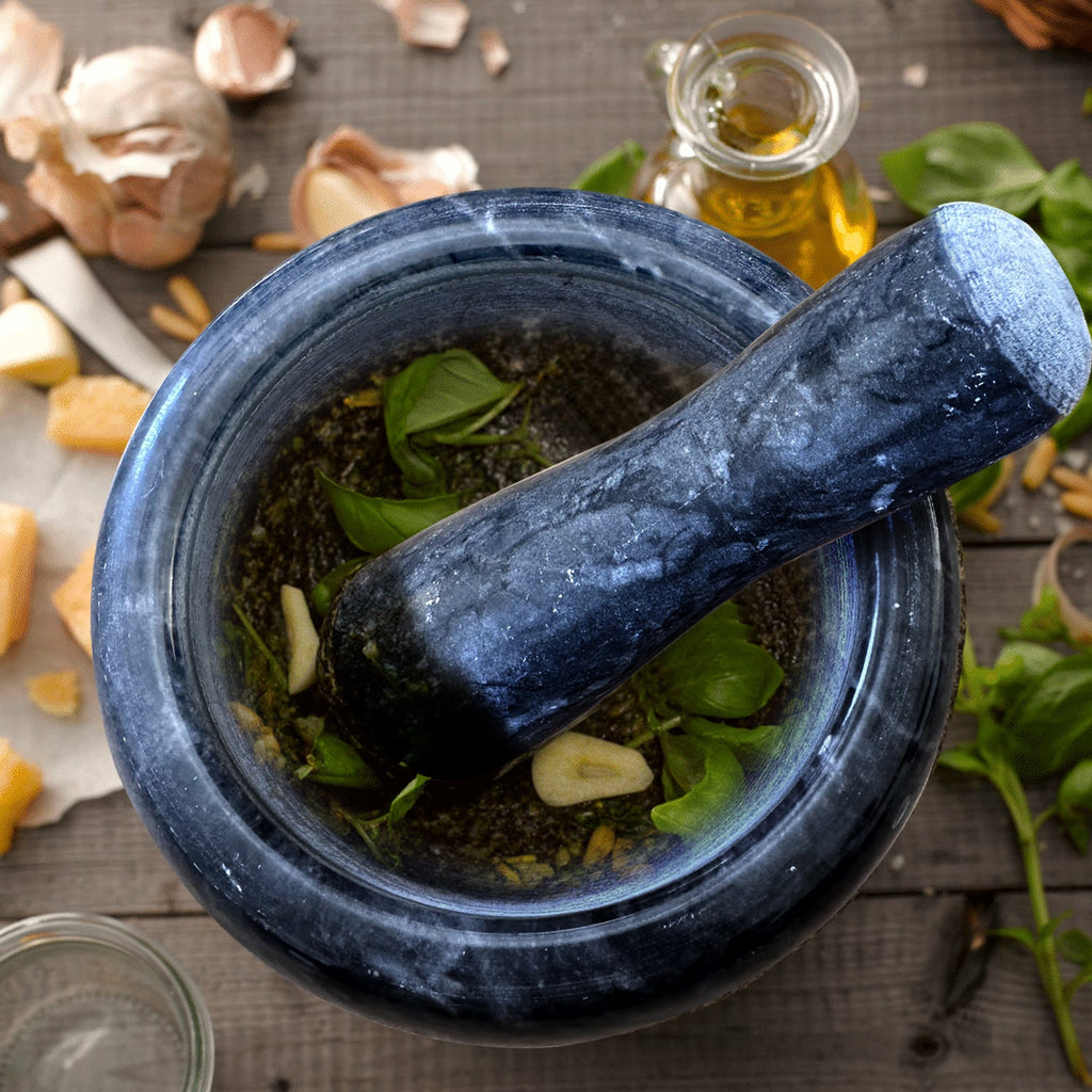 Elegant Natural Marble Mortar and Pestle Set for Herbs, Spices, and Garlic Grinding