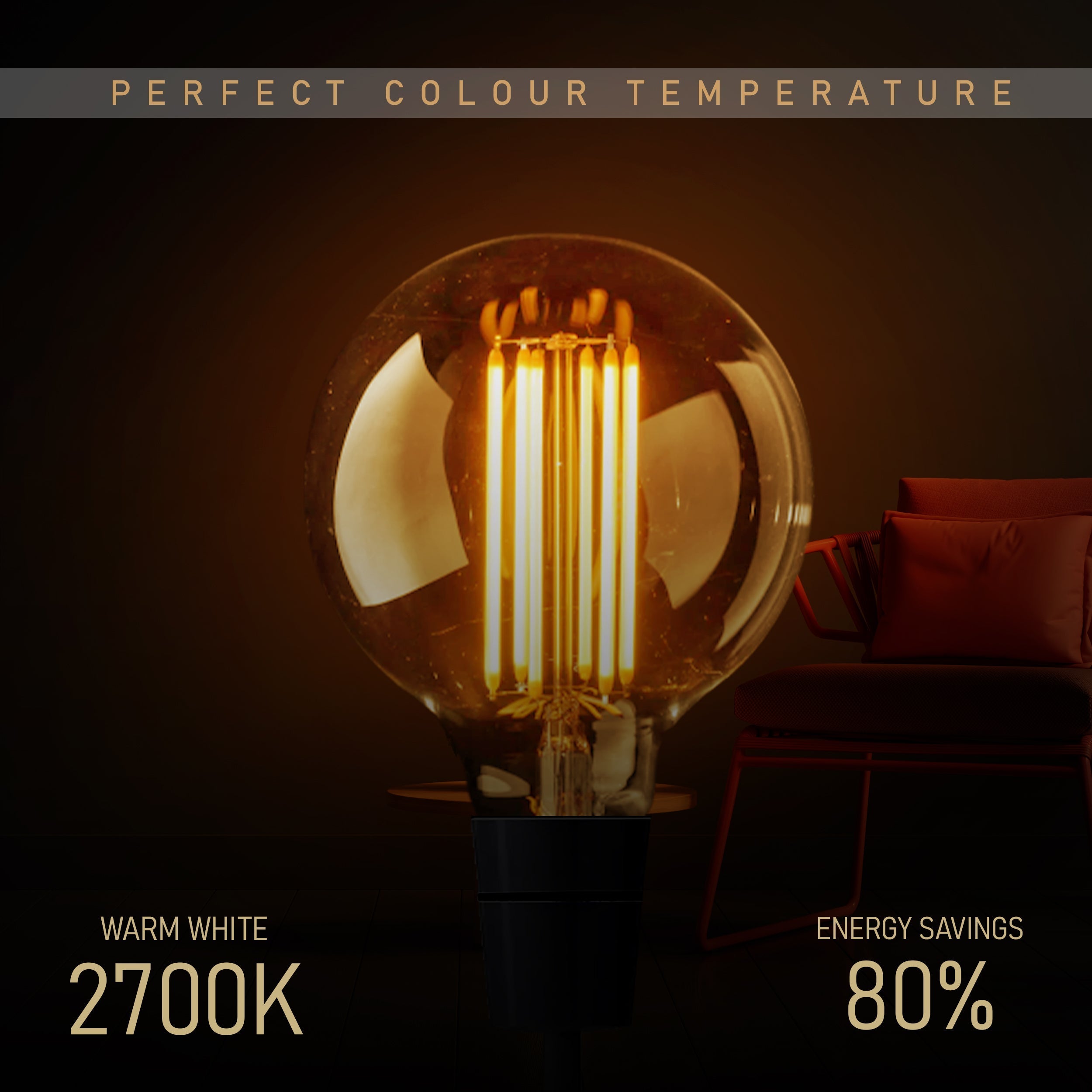 6-Pack G125 E27 8W Dimmable Warm White Vintage LED Light Bulbs