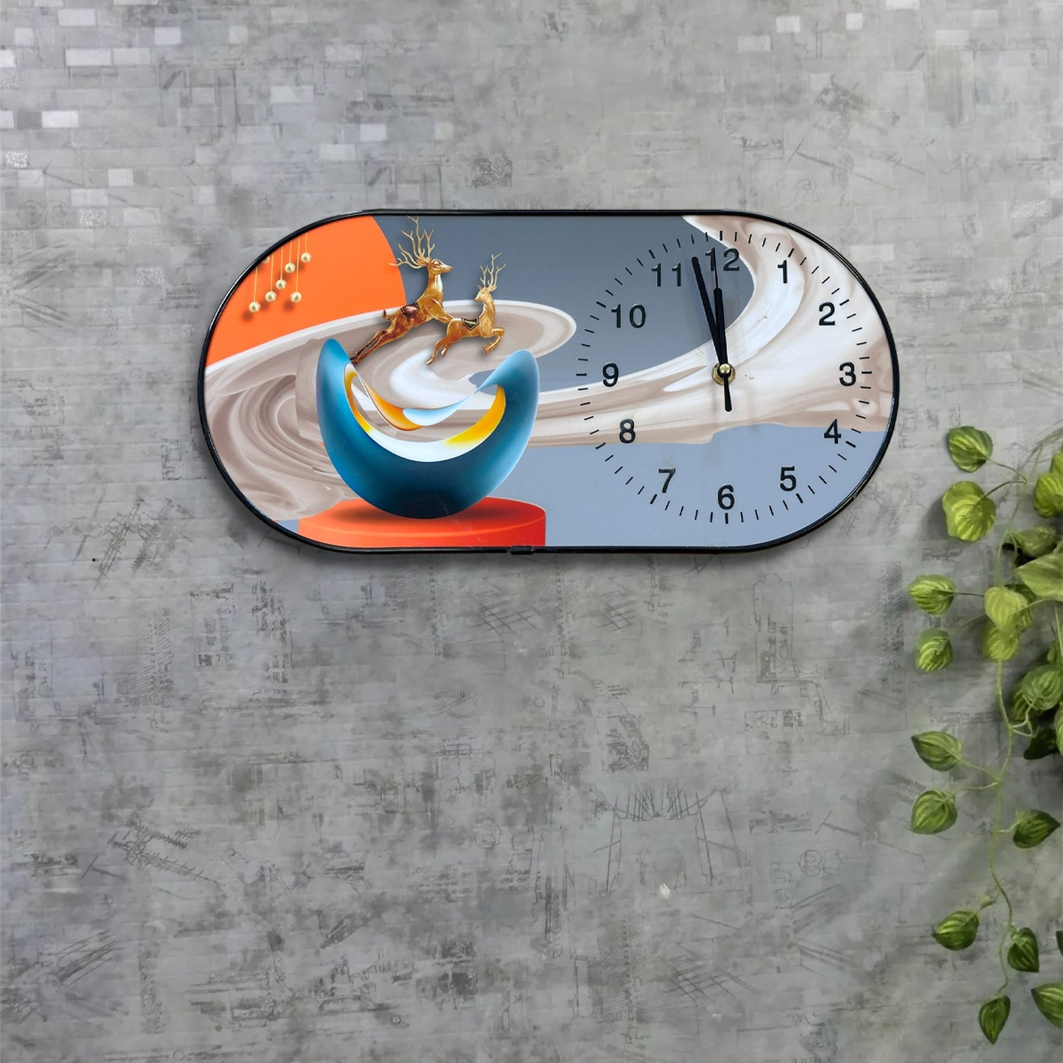 Elegant Oval Crystal Porcelain Wall Clock - Hand-Painted Decorative Artwork Timepiece
