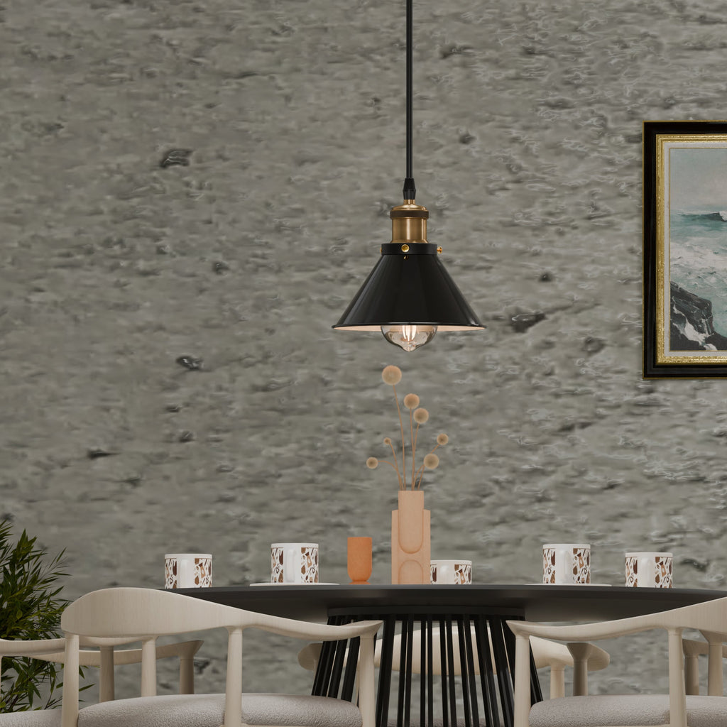 Industrial Cone Shade Metal E27 Ceiling Pendant Light, Modern Black Hanging Lamp