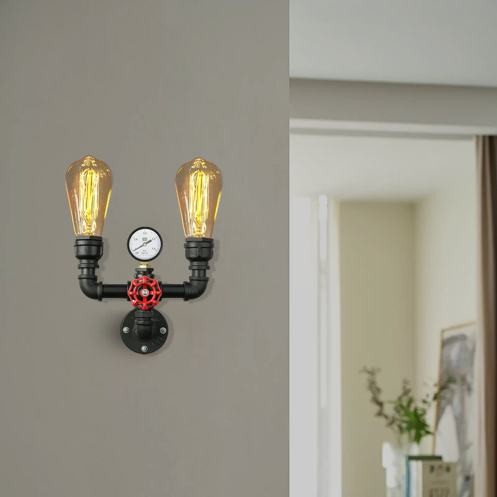Industrial Rustic Metal Water Pipe Wall Sconce Light, E27 Bulb Holder