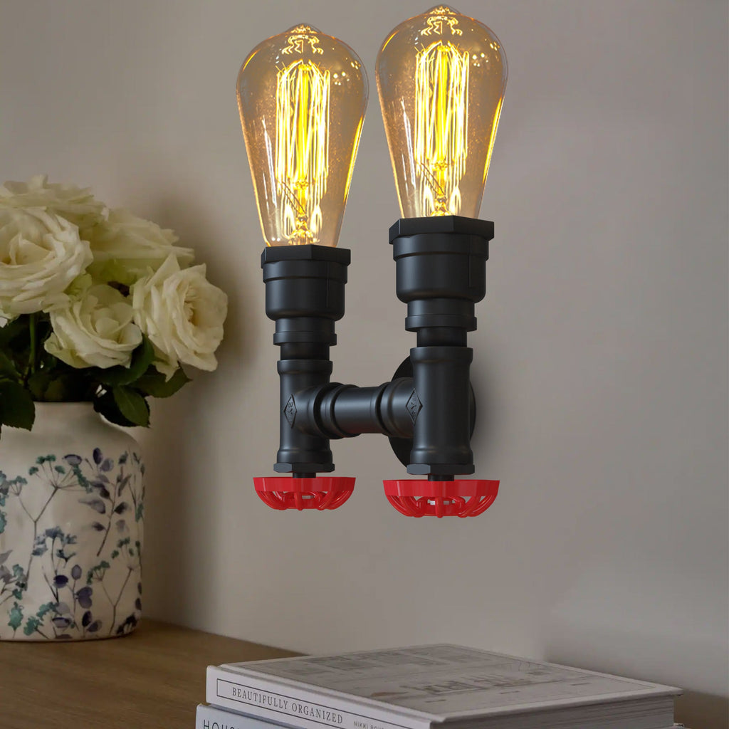 Rustic Industrial Twin Steampunk Metal Iron Water Pipe Wall Light Sconce