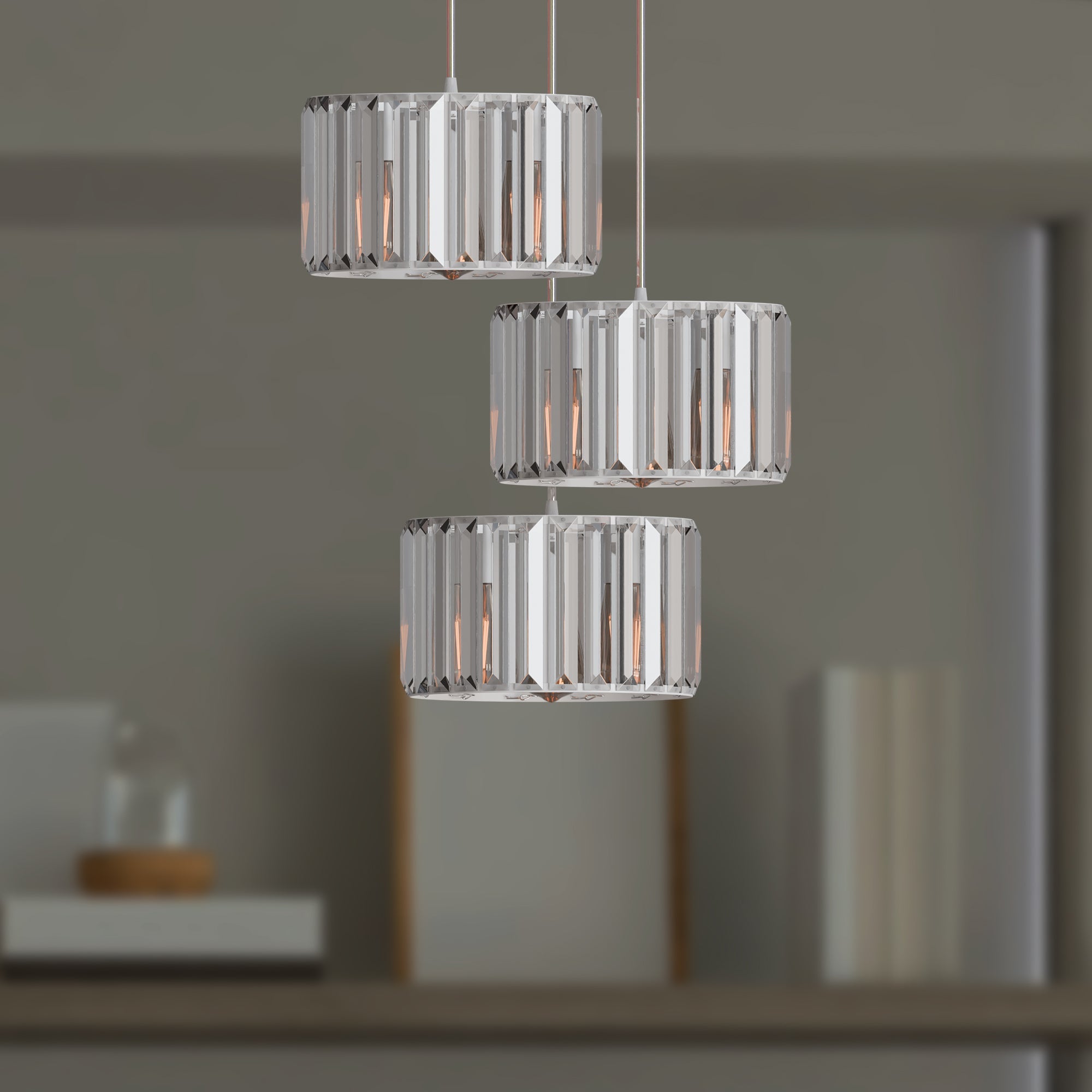 Modern 3 head Light Clear Crystal Shade Pendant Light ~5873