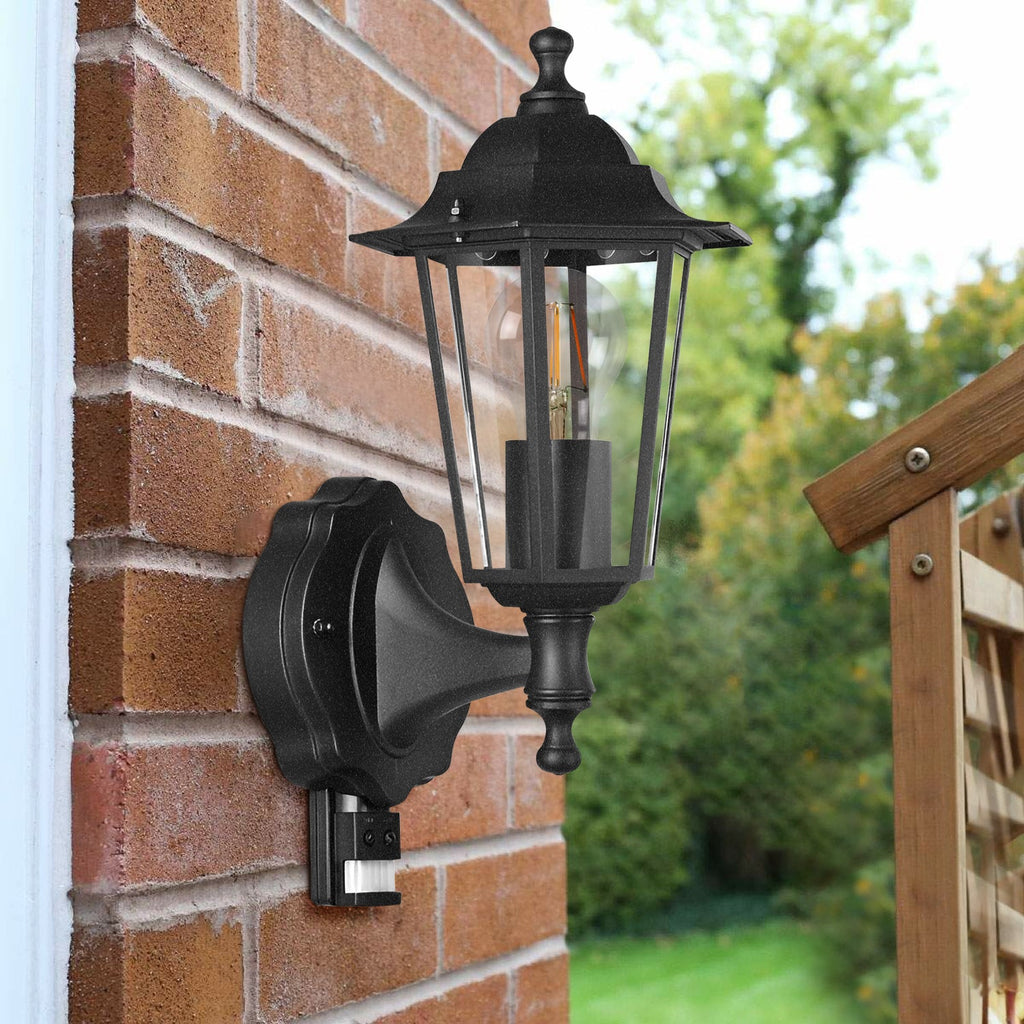 Outdoor Six-Sided IP44 Wall Lantern with PIR Motion Sensor Security Light
