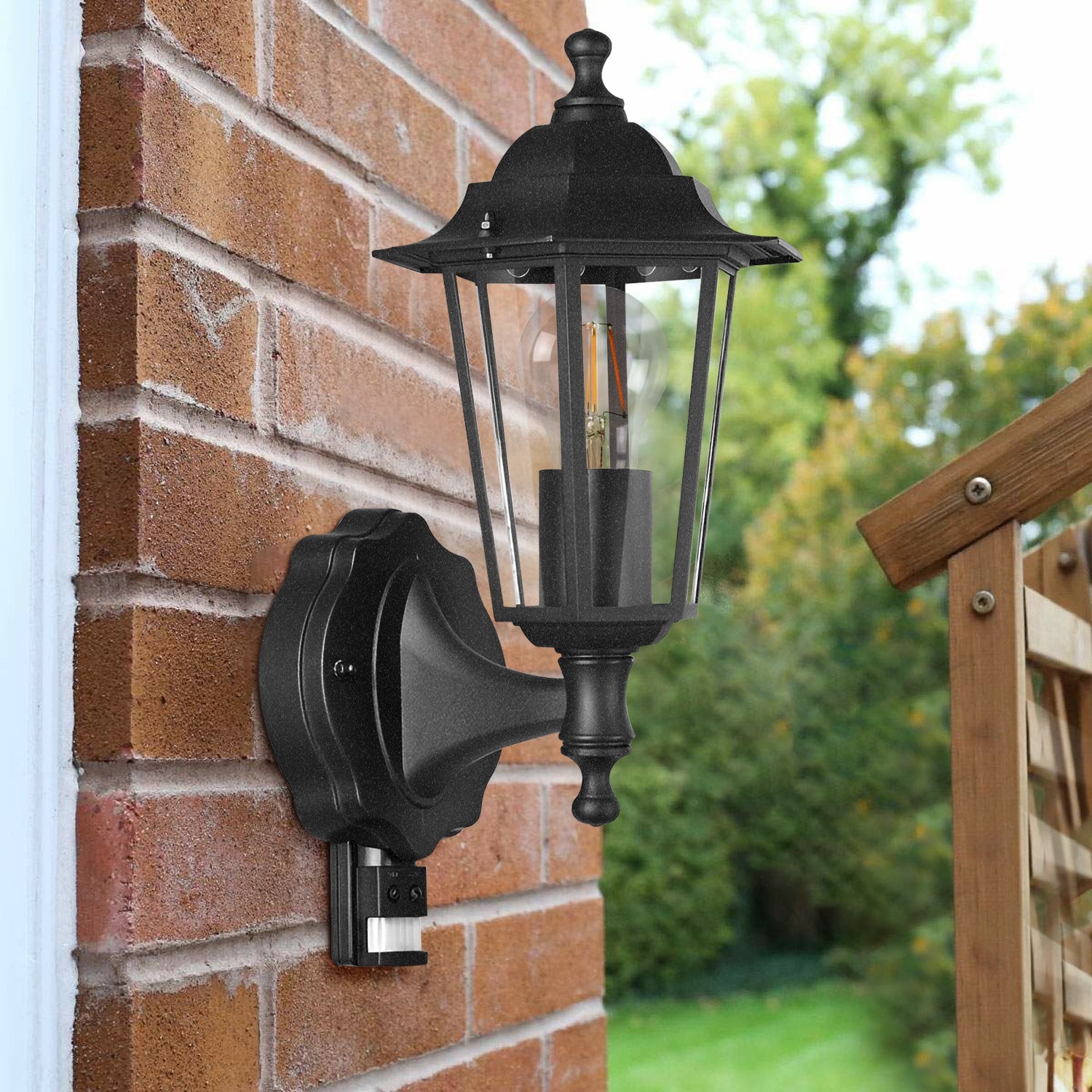 Outdoor Six-Sided IP44 Wall Lantern with PIR Motion Sensor Security Light