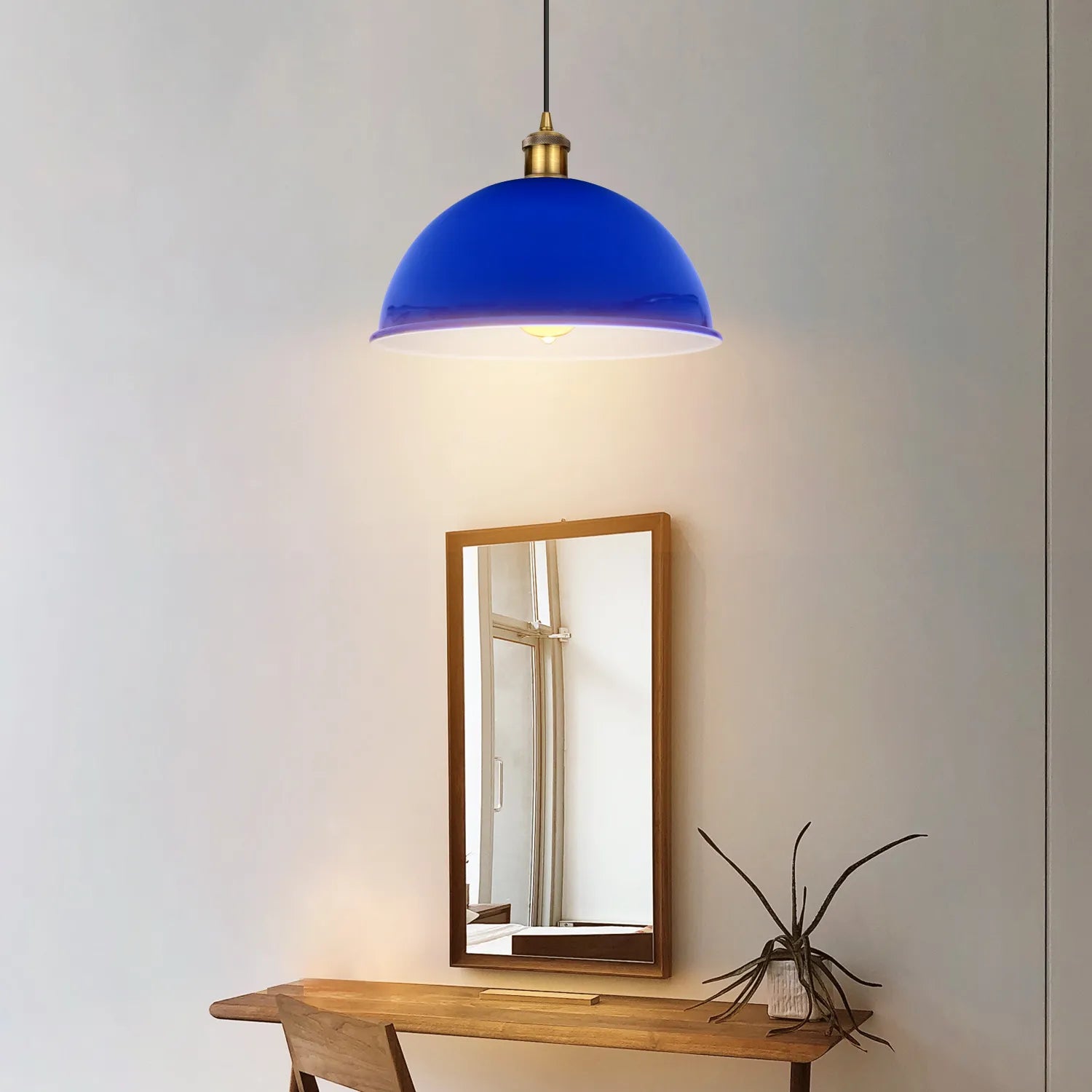 Navy Blue Metal Dome Ceiling Pendant Light Shade E27 Base Adjustable Cord