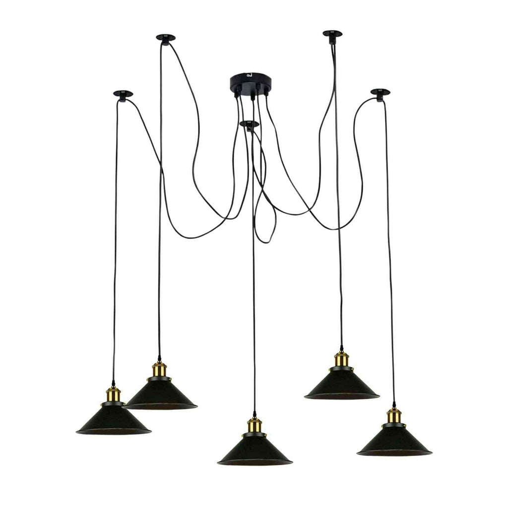 Multi-Drop Fleming Spider Ceiling Pendant Light, Adjustable Height, Black & Gold Vintage Style