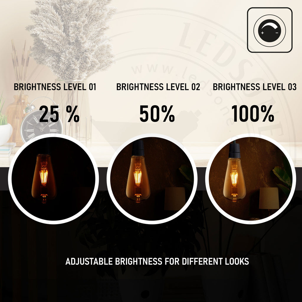 6-Pack Dimmable Vintage Filament LED Edison Bulbs, E27 Warm White