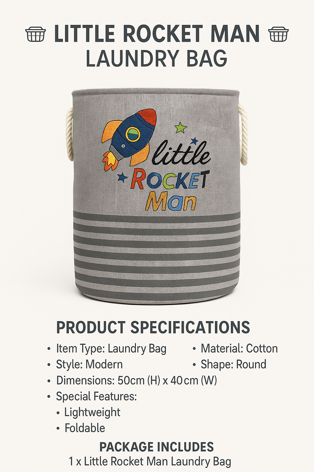 Foldable Round Cotton Laundry Basket Bag with Lid for Dirty Clothes Storage