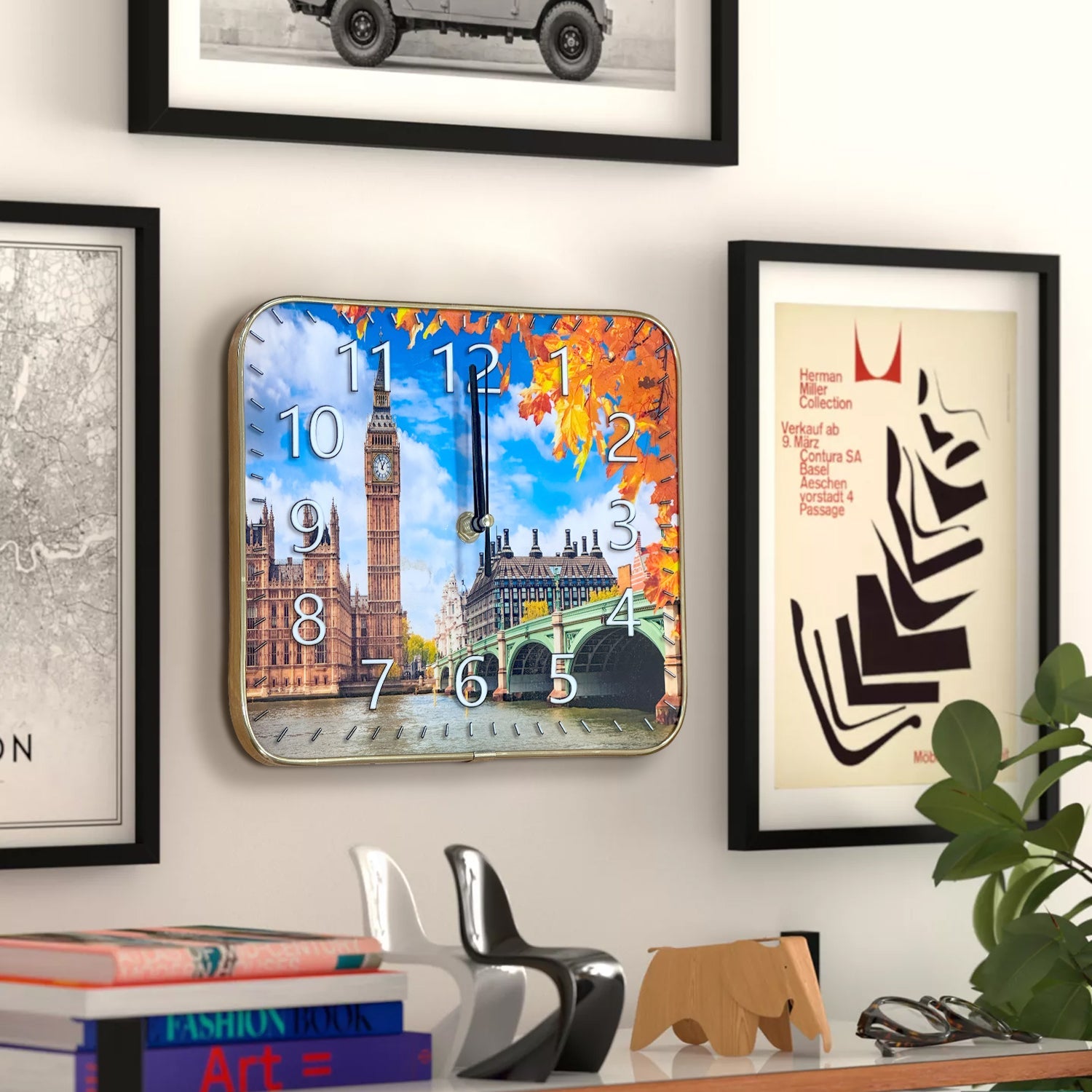 Rectangle Crystal Porcelain London Big Ben Art Battery Wall Clock