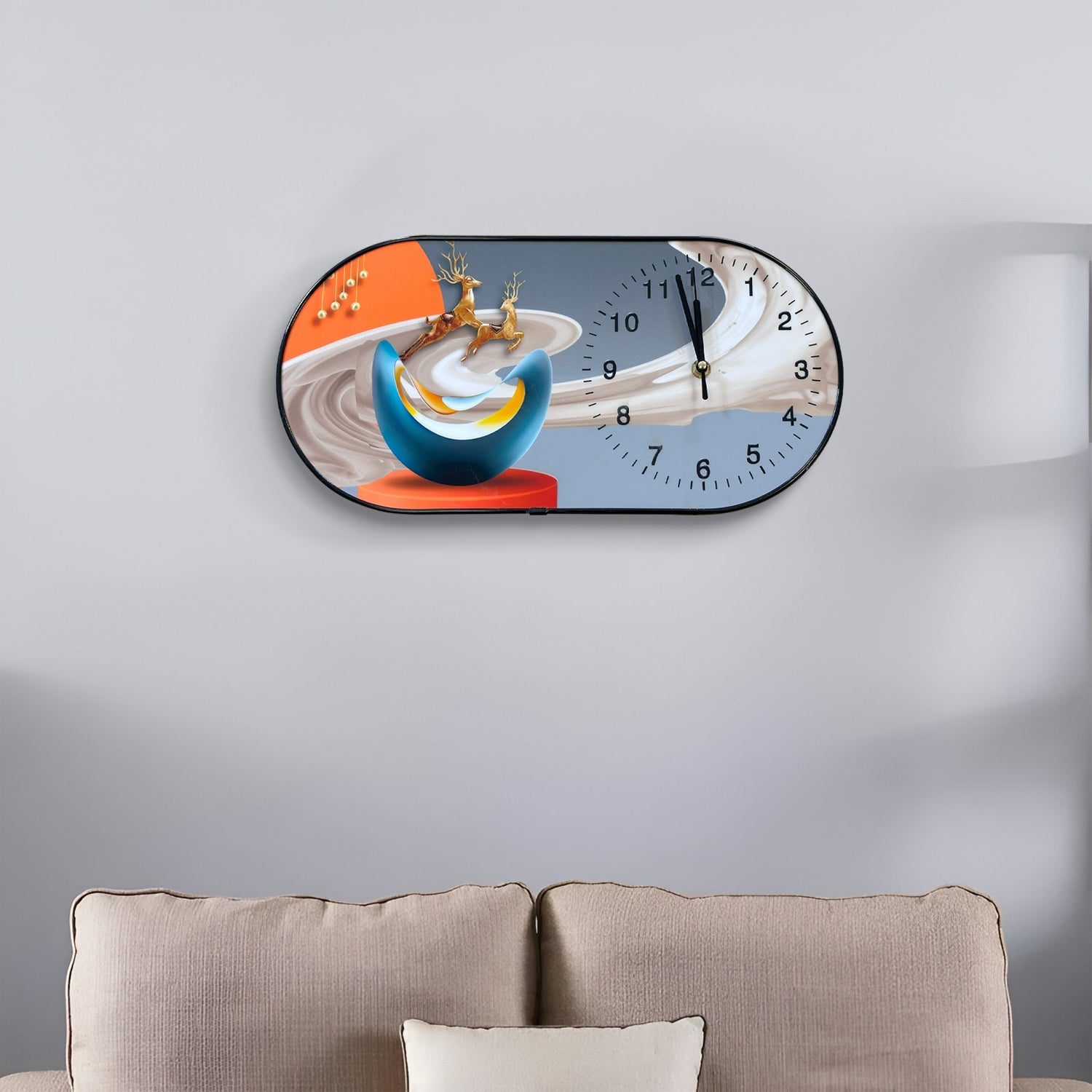 Elegant Oval Crystal Porcelain Wall Clock - Hand-Painted Decorative Artwork Timepiece