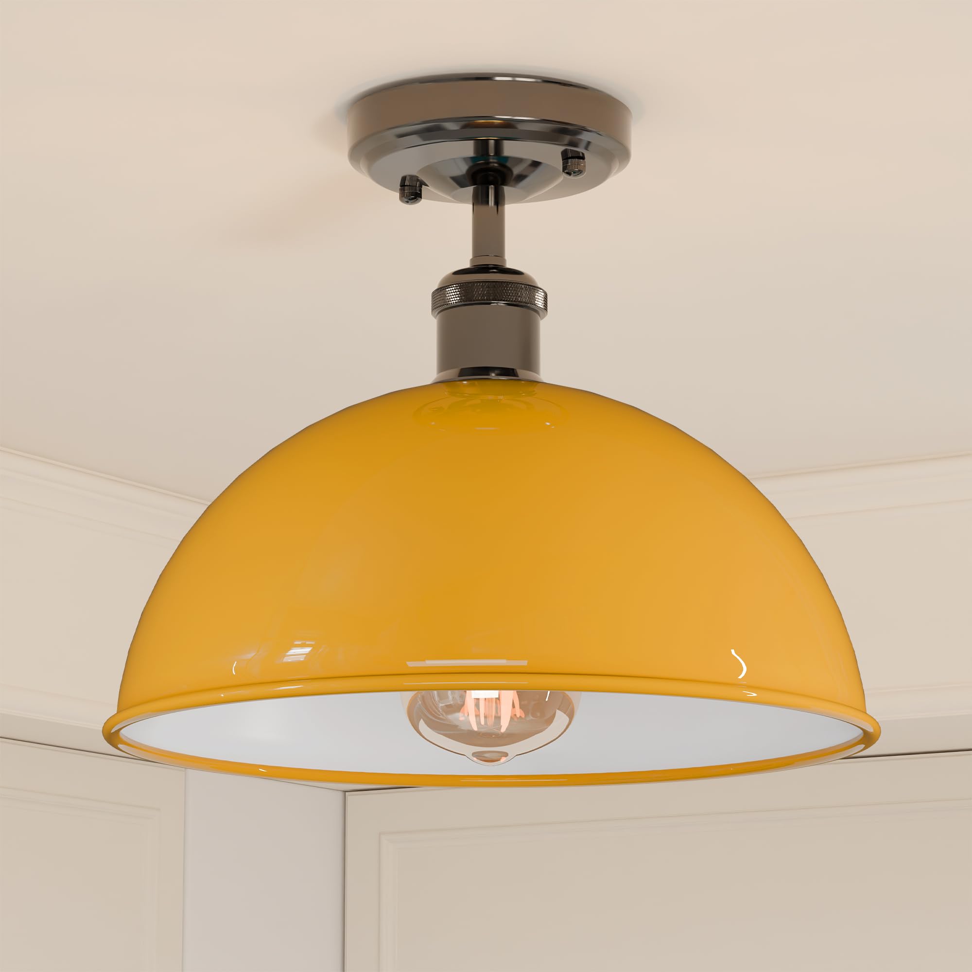 Industrial Metal Dome Semi Flush Ceiling Light Fixture for Low Ceilings