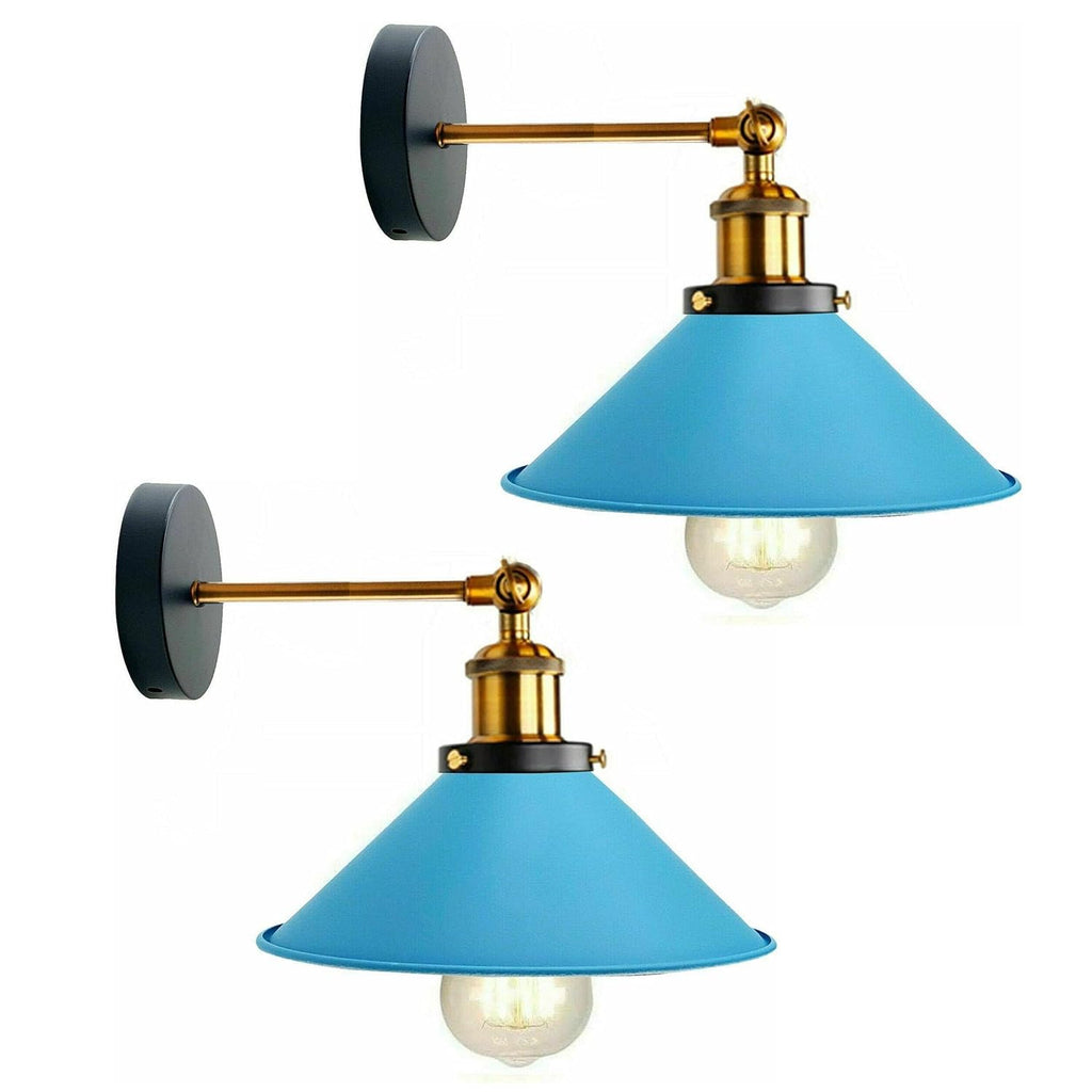 2-Pack Industrial Metal Wall Lights - Vintage Cone Adjustable Sconces