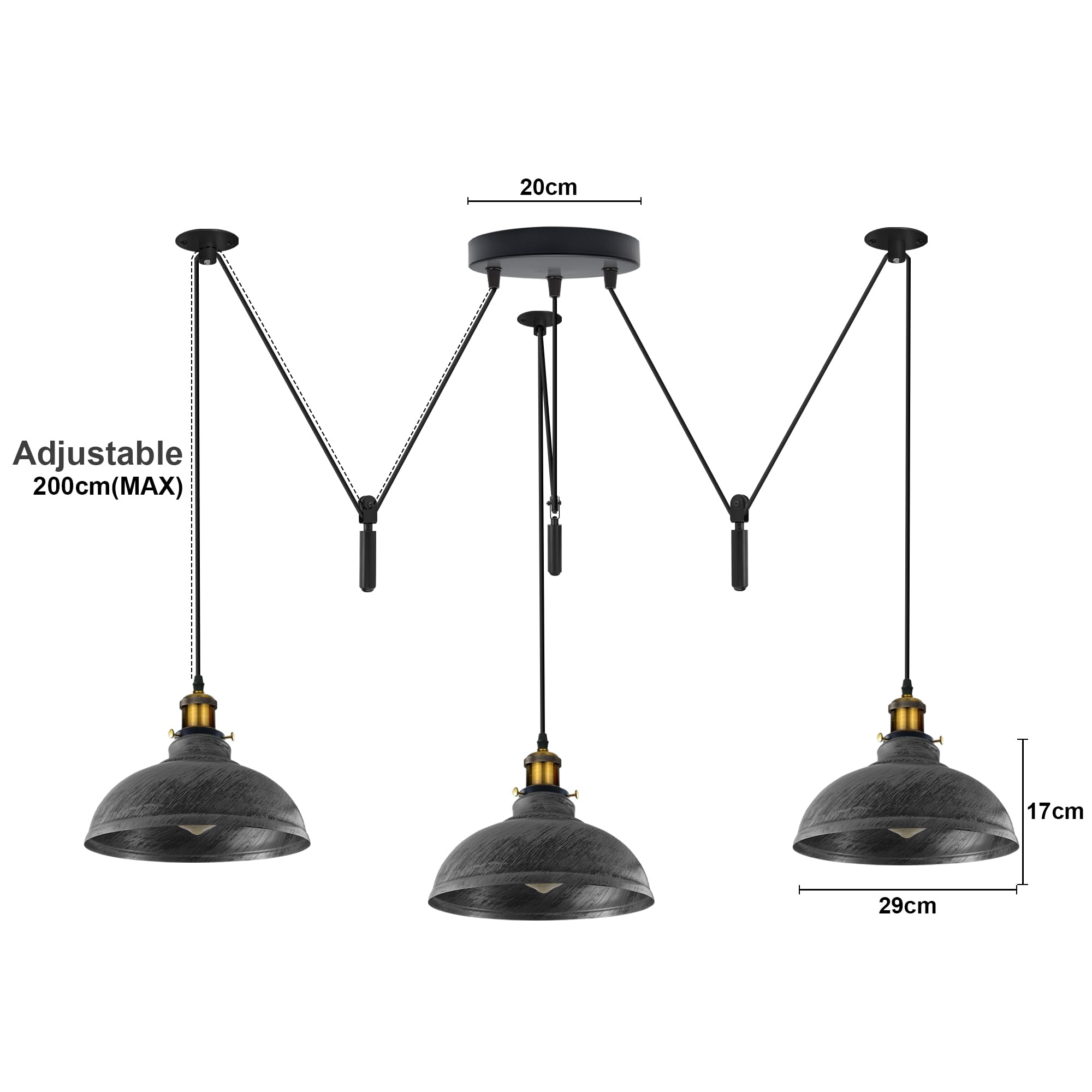 Industrial 3-Light Adjustable Pendant: Vintage Metal Ceiling Lamp for Home Decor