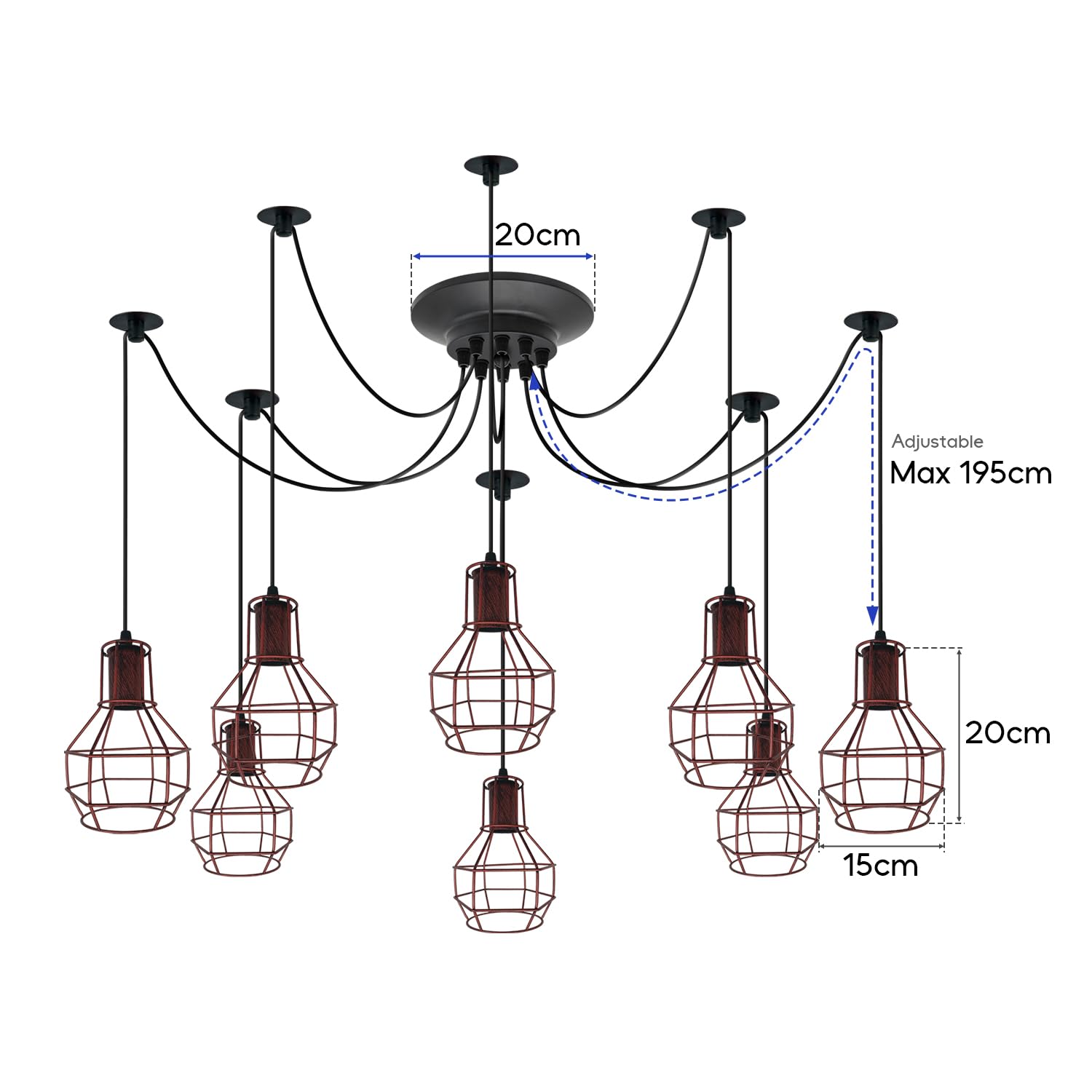 Vintage Industrial Spider Chandelier Pendant Light Kit Metal Cage E27 Ceiling Lamp