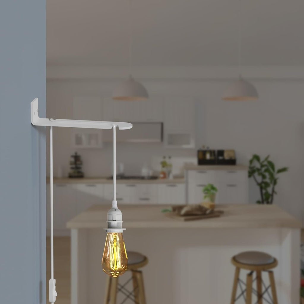 Vintage E27 Plug-in Hanging Pendant Light Fixture with Wall Mount Bracket