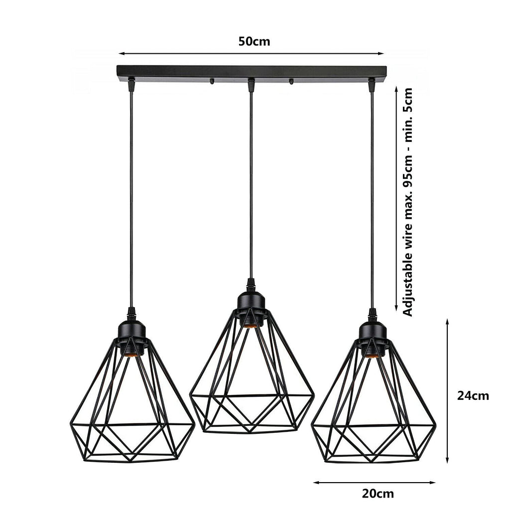 Adjustable Industrial Black Metal 3-Light E27 Dimmable Pendant Ceiling Light