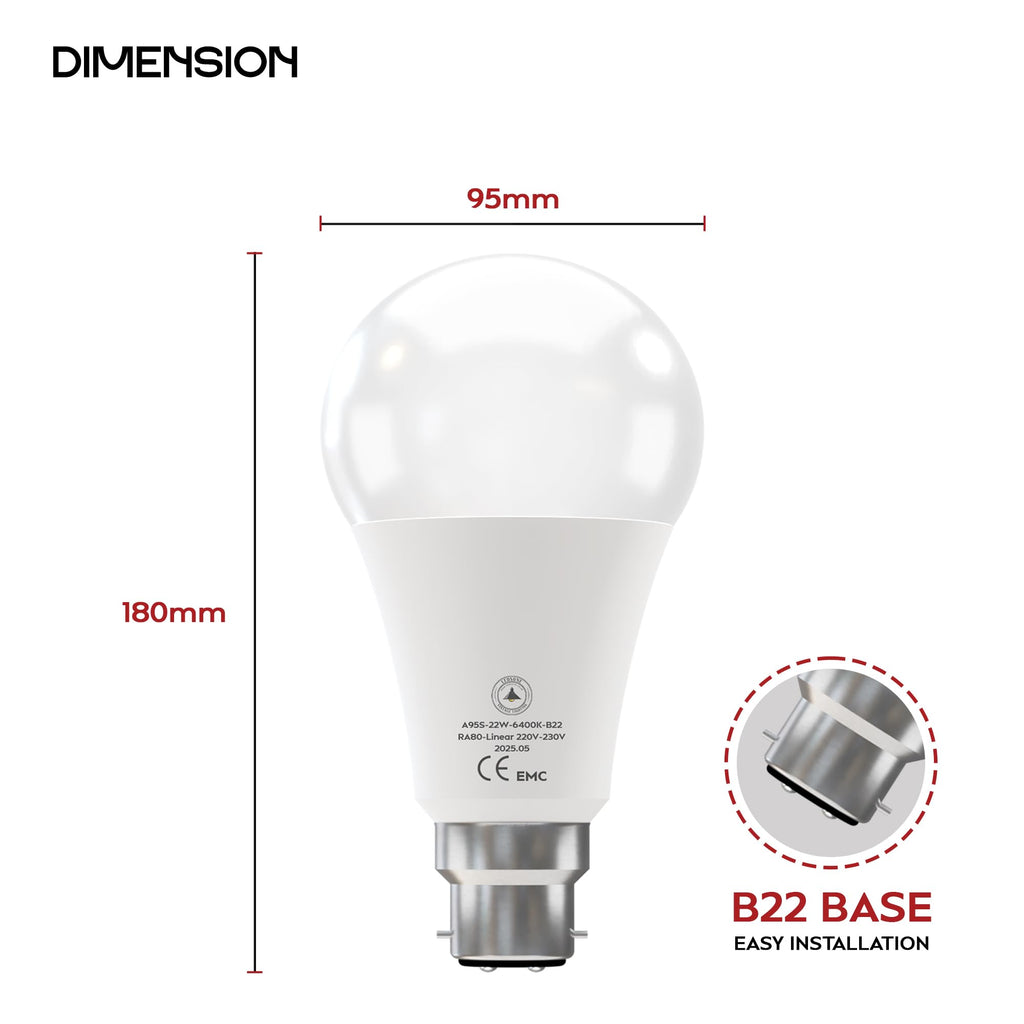 6 Pack LED E27/B22 Bulb 5W-22W Cool White 6400K Non Dimmable ~6294