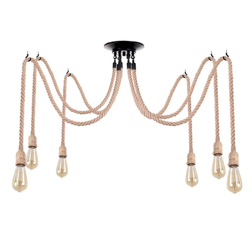 Industrial LED Spider Pendant Light, Adjustable Hemp Rope Cage Design