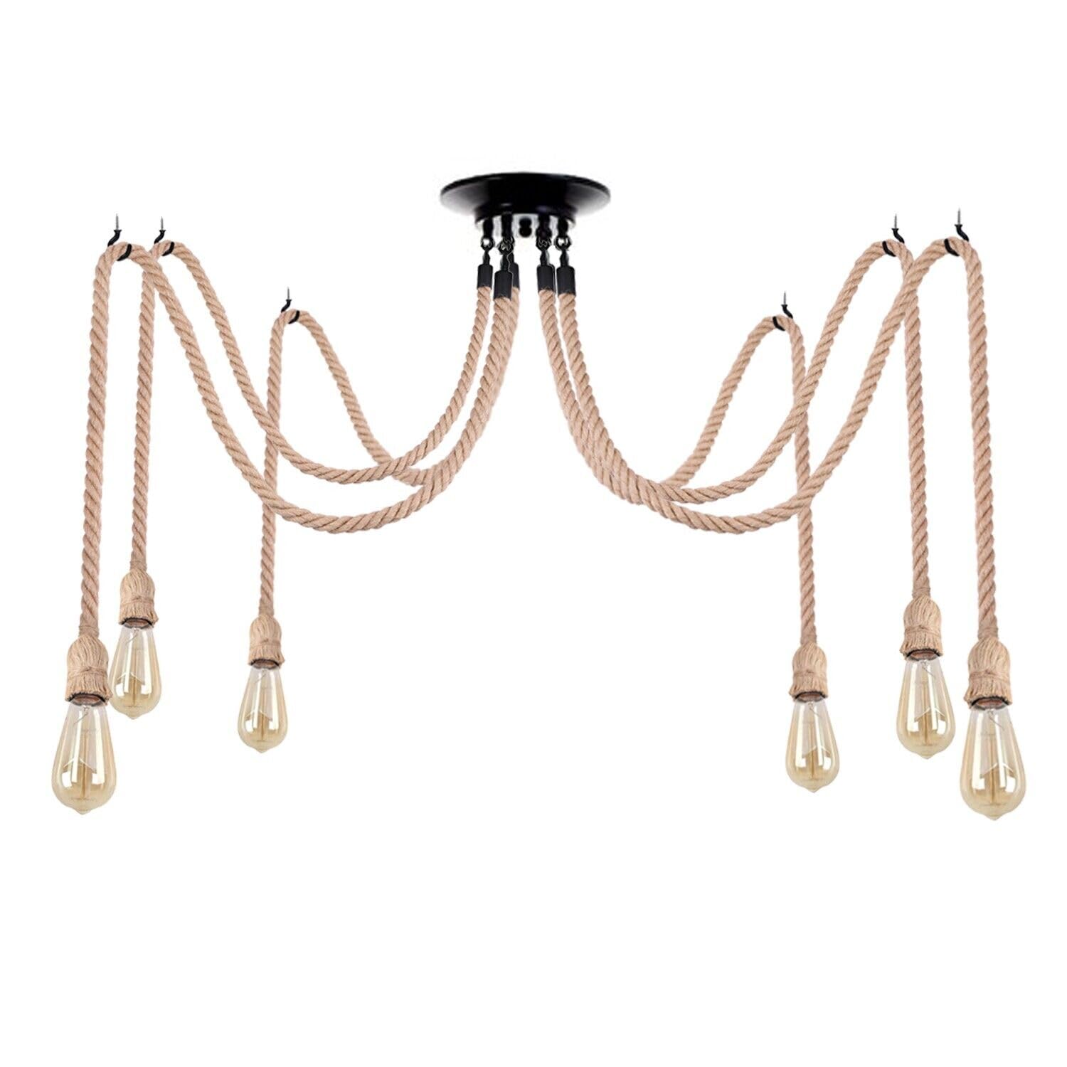 Industrial LED Spider Pendant Light, Adjustable Hemp Rope Cage Design