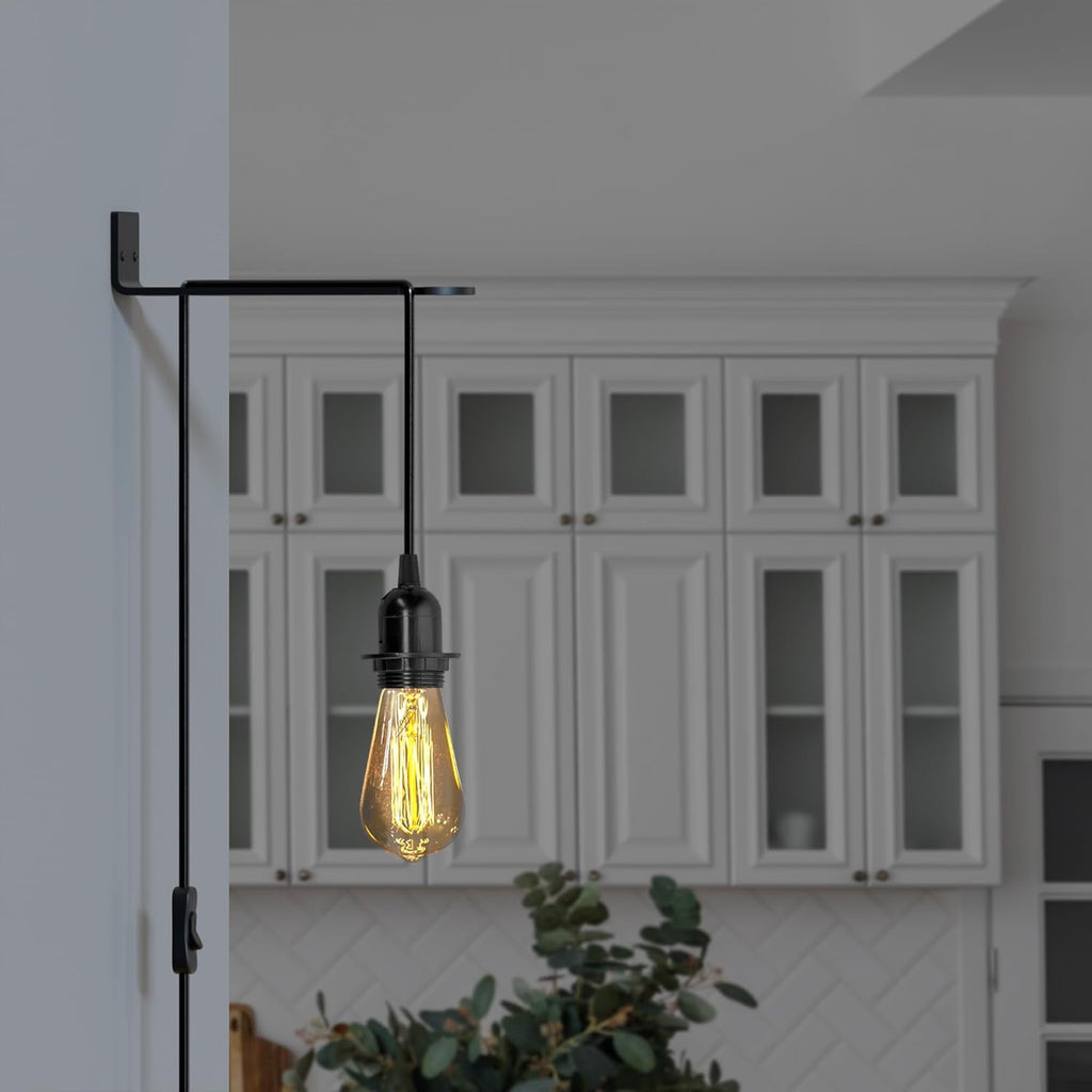 Vintage E27 Hanging Plug-in Wall Light with Adjustable Cable and Bracket