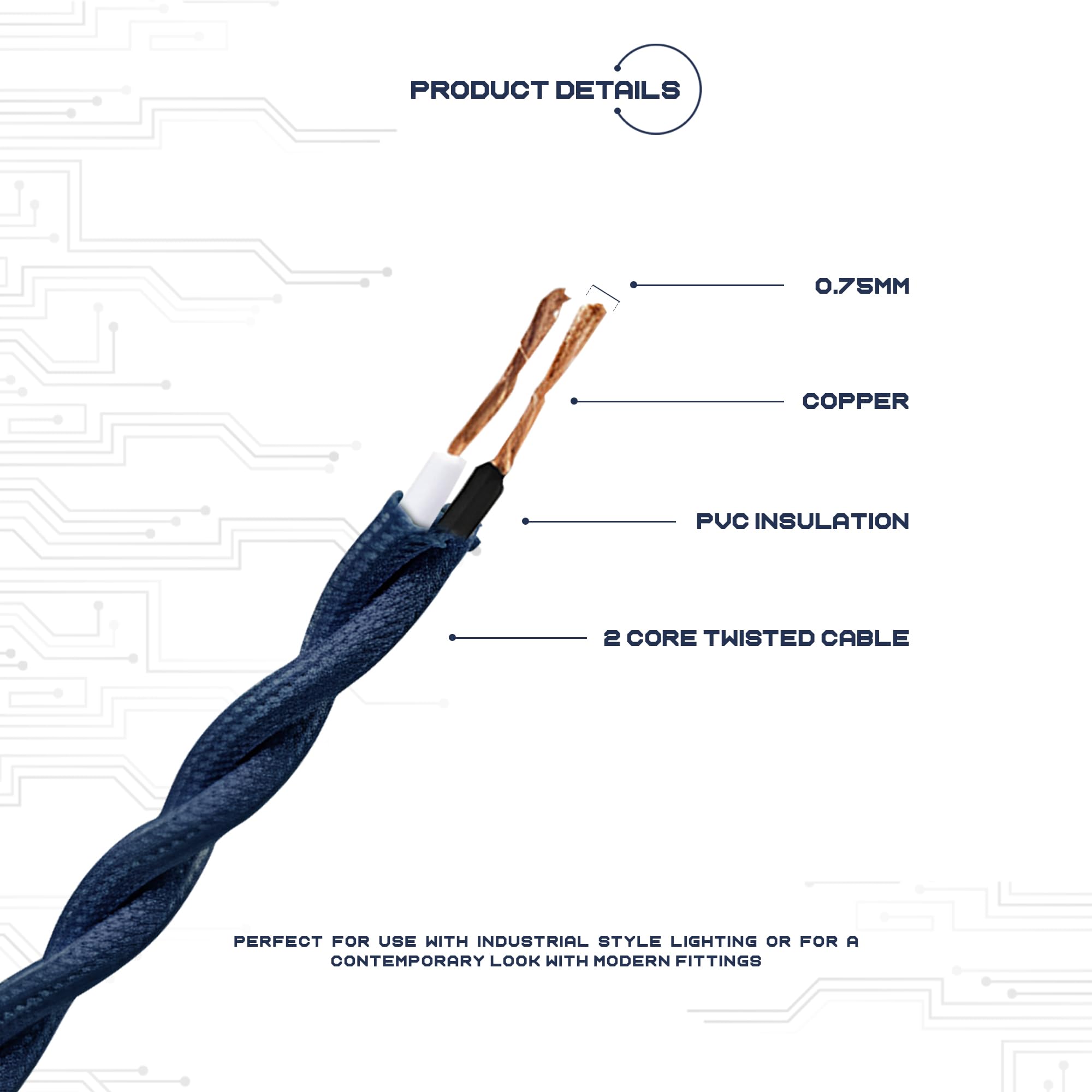 Electrical Cable 3 Core Braided Cord