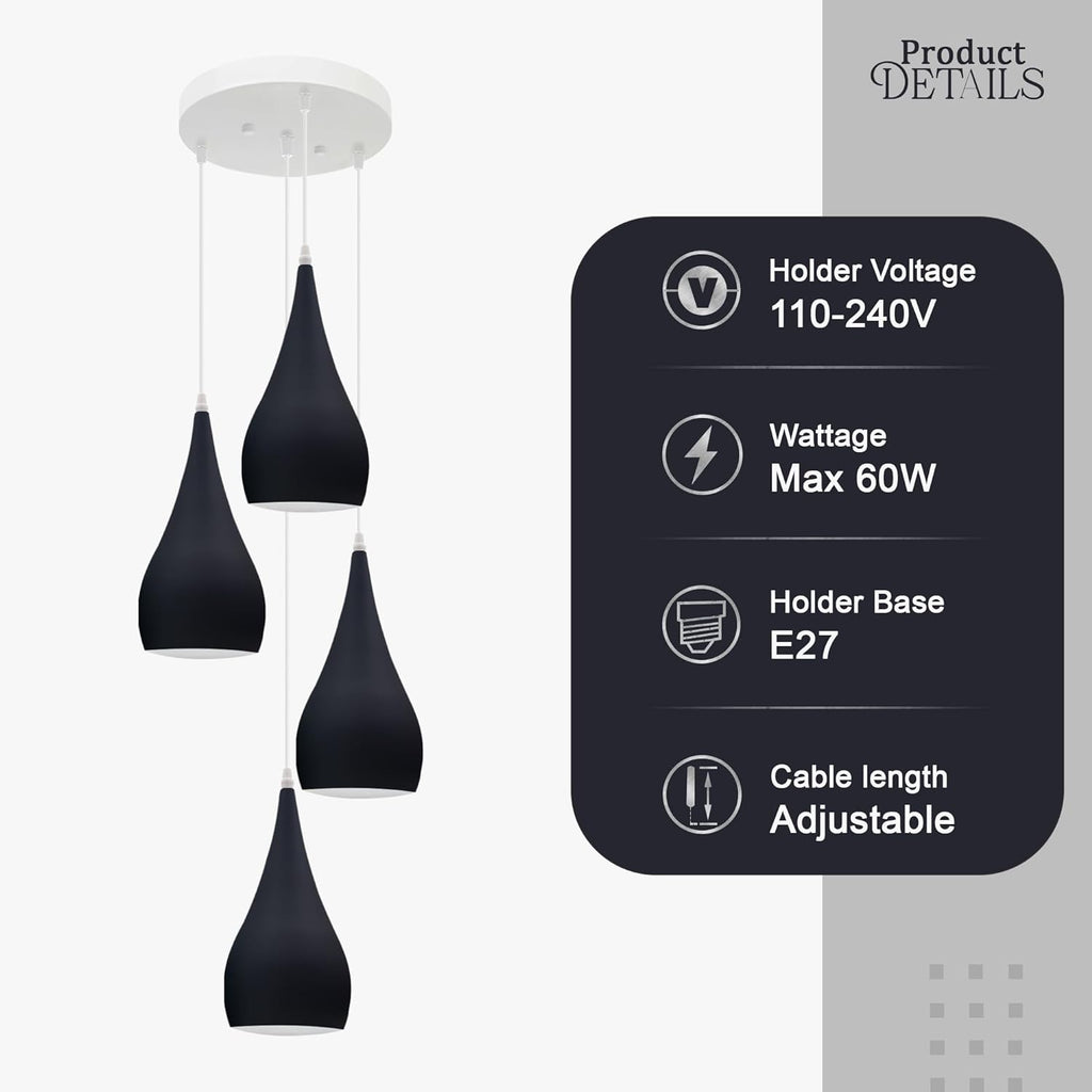 Modern 3-Way Multi Teardrop Ceiling Pendant Light with Adjustable Shades
