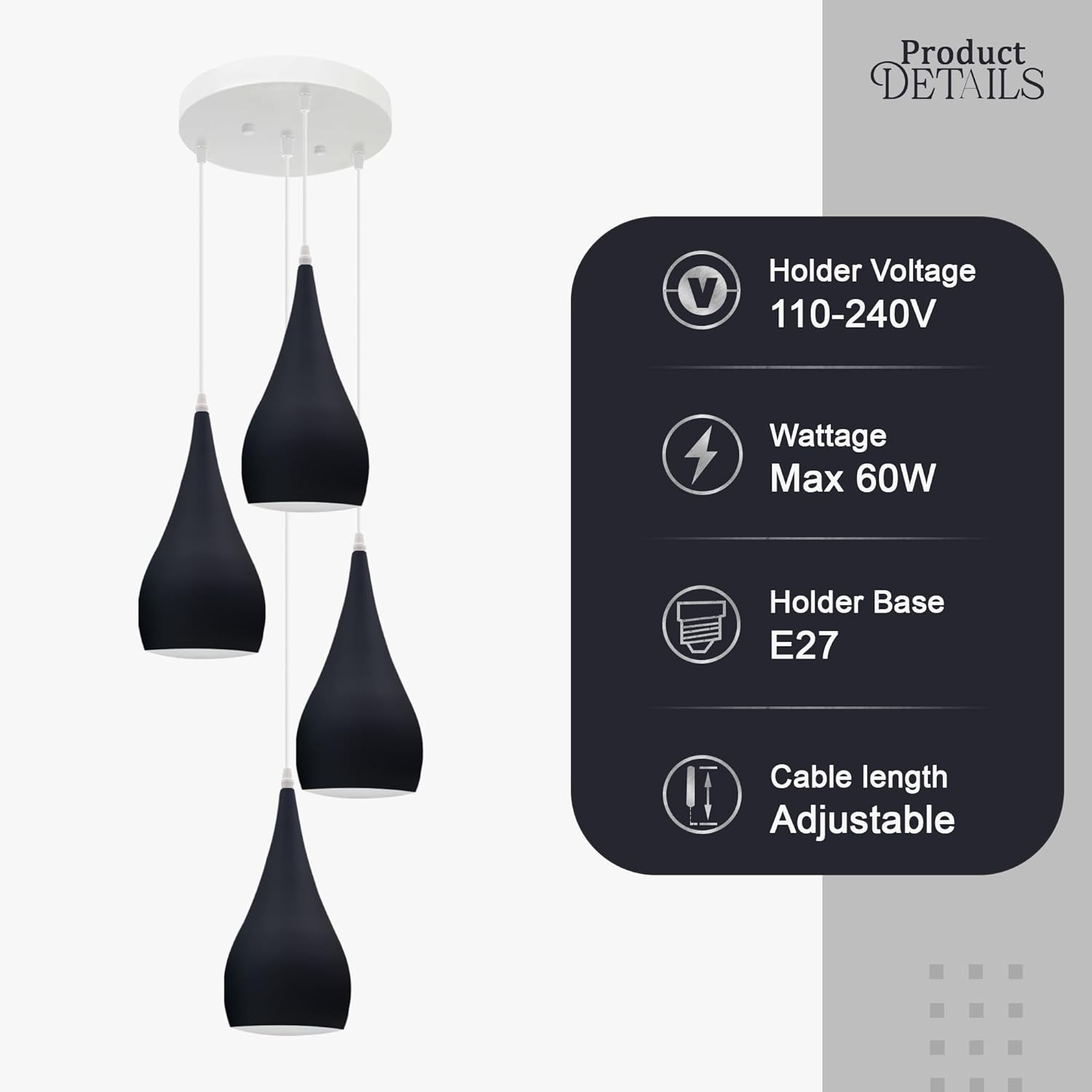Modern 3-Way Multi Teardrop Ceiling Pendant Light with Adjustable Shades