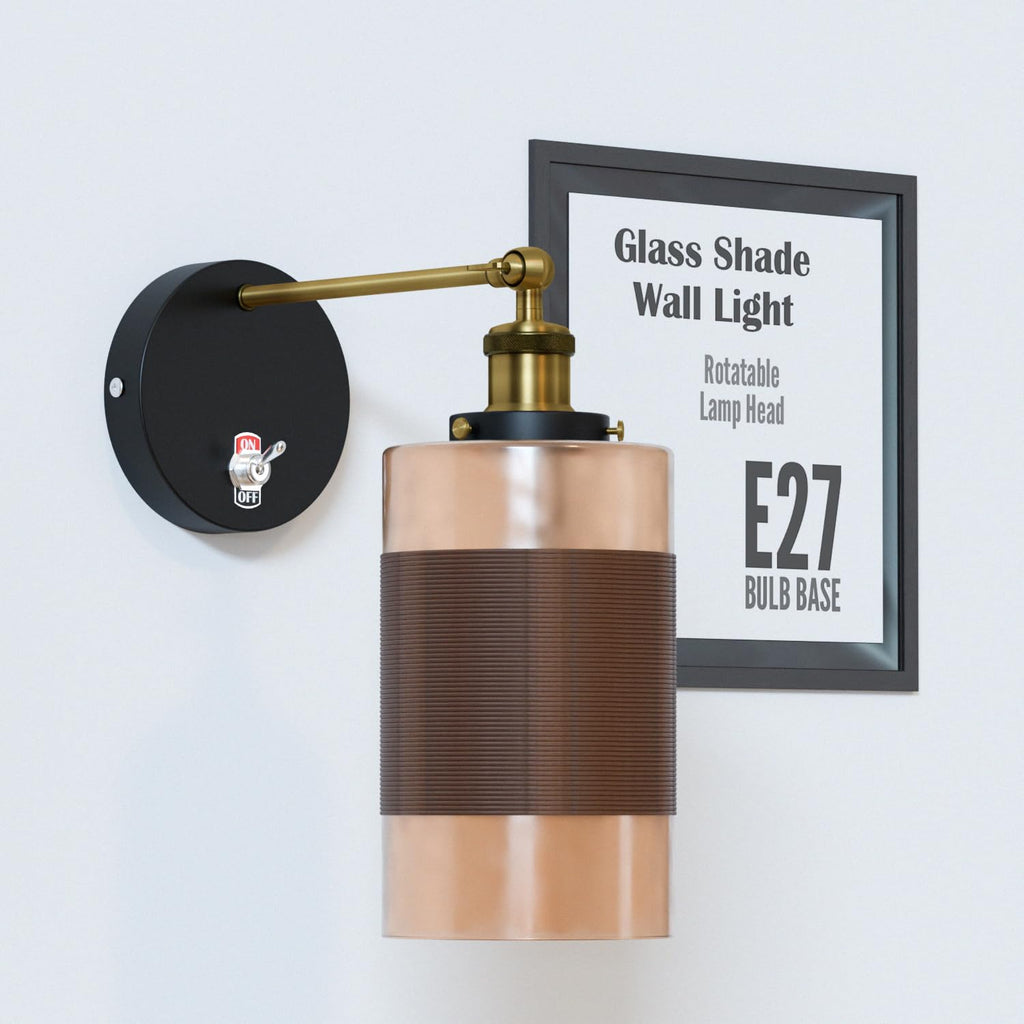 Vintage Industrial Brass Glass Wall Sconce with Adjustable Arm and E27 Switch