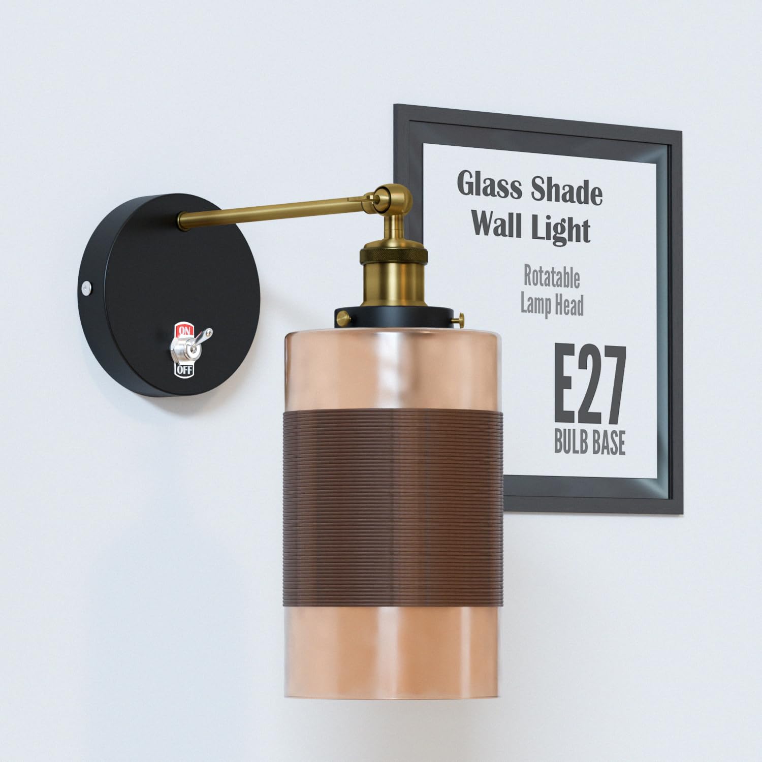 E27 Glass Wall Light With Switch ~6193