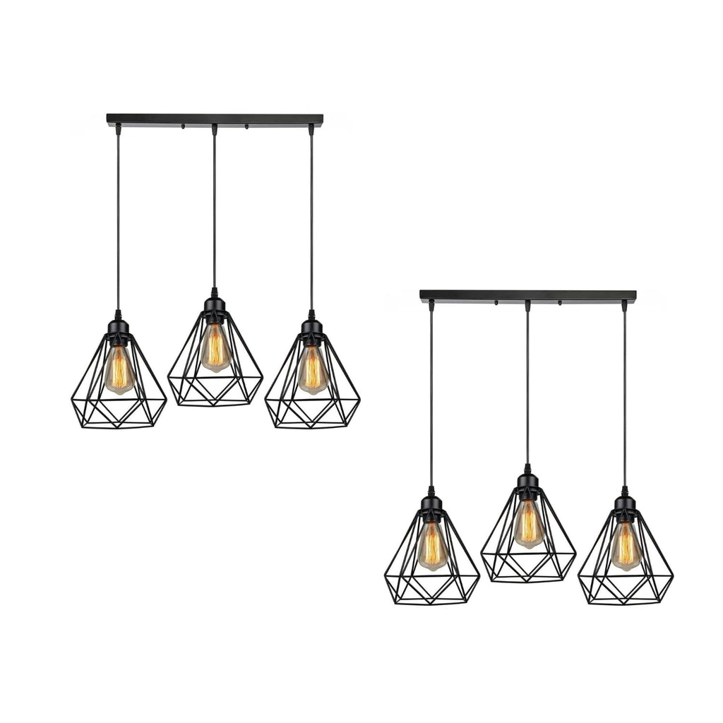 Modern Industrial Black Metal 3-Light Rectangular Ceiling Pendant Fixture