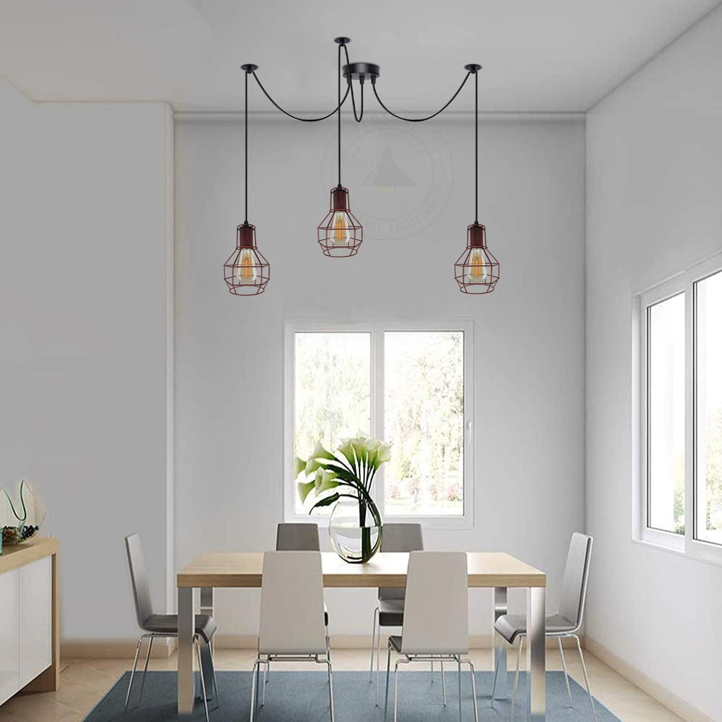 Vintage Industrial Spider Chandelier Pendant Light Kit Metal Cage E27 Ceiling Lamp