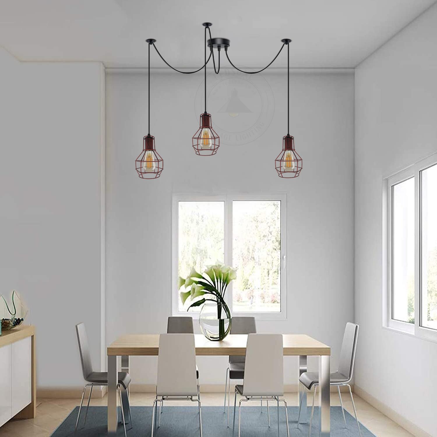 Vintage Industrial Spider Chandelier Pendant Light Kit Metal Cage E27 Ceiling Lamp