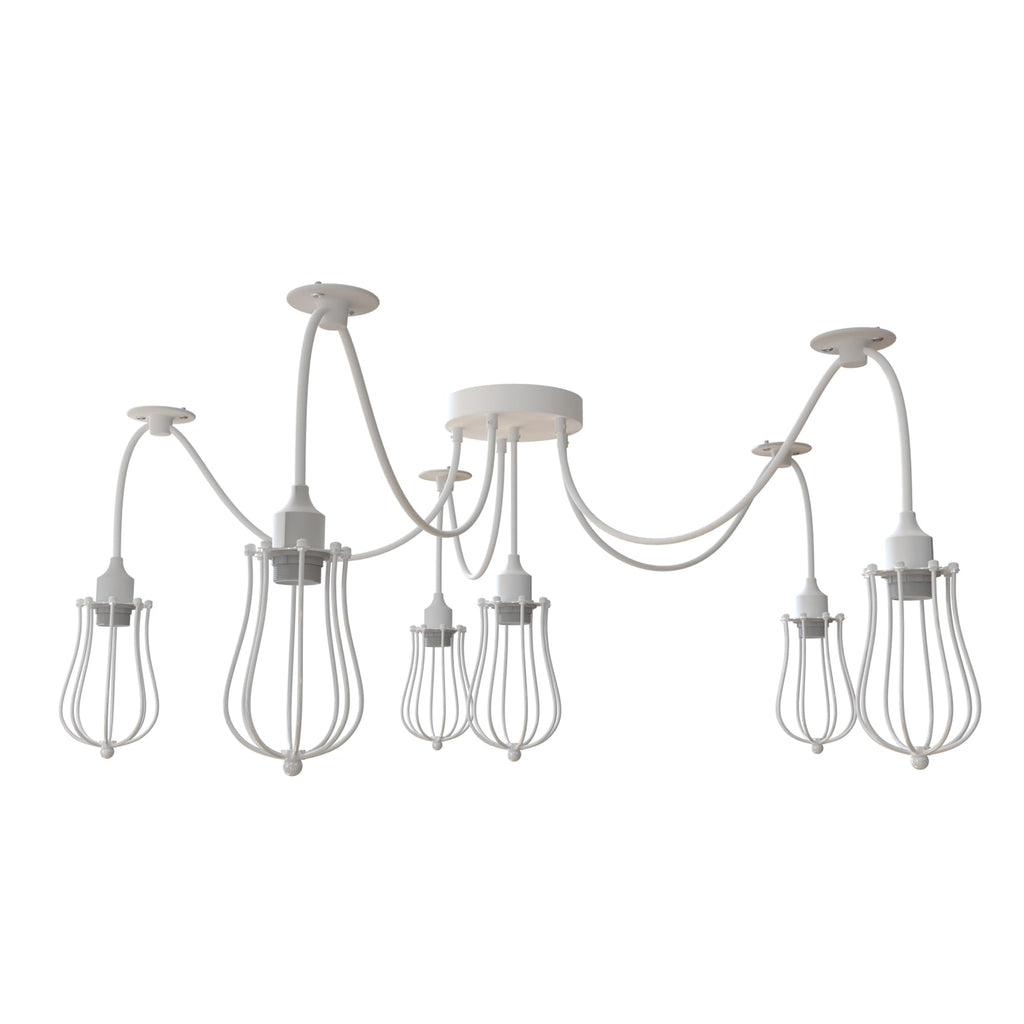 Modern Adjustable 5-Way Spider Pendant Light with White Metal Cone Shades