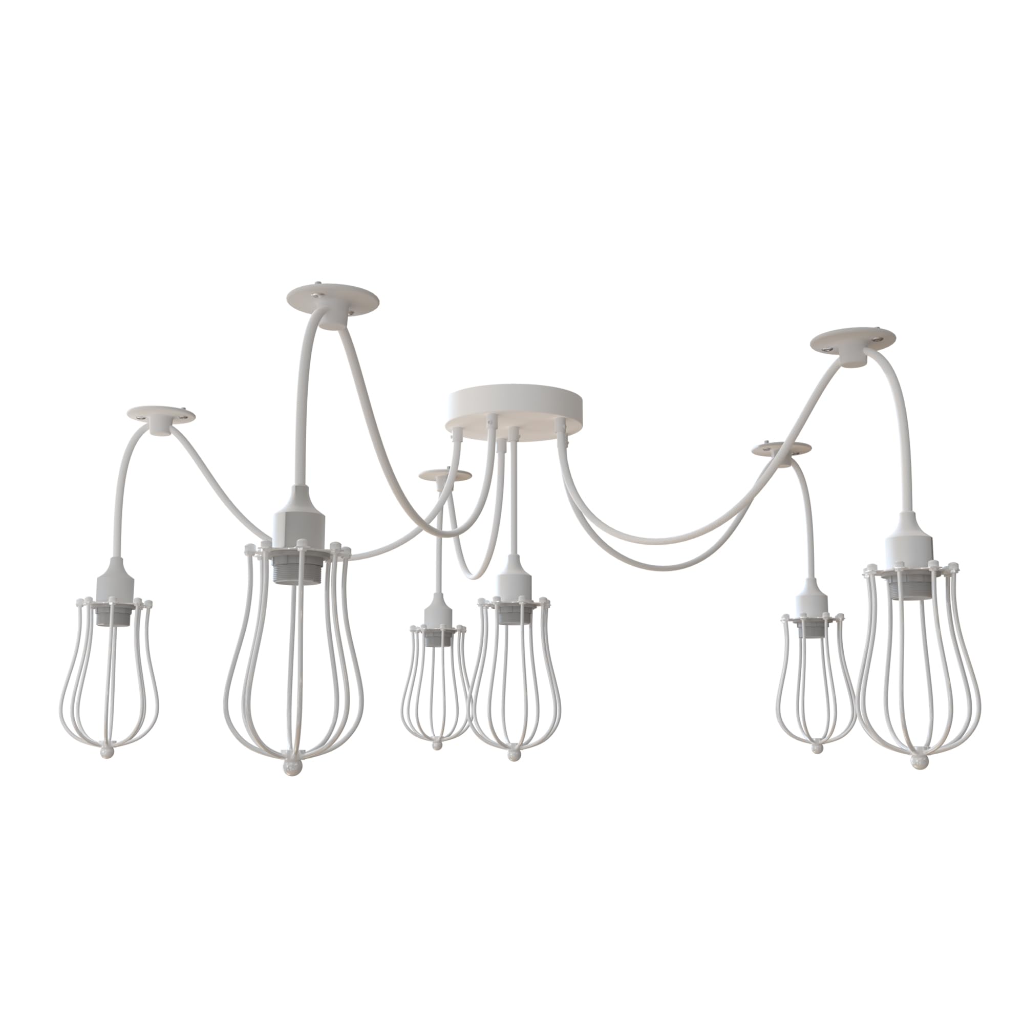 Modern Adjustable 5-Way Spider Pendant Light with White Metal Cone Shades