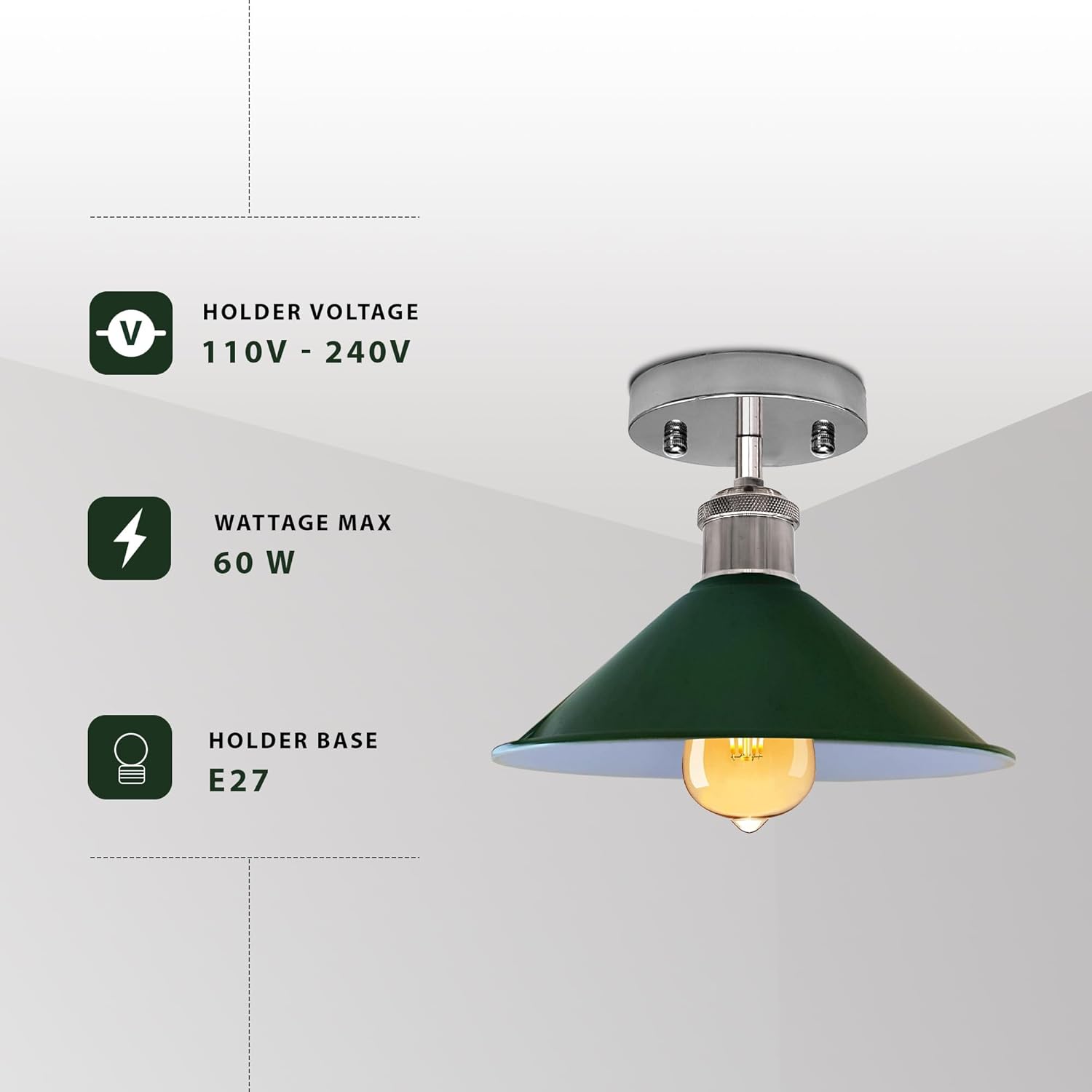 Industrial Flush Mount Cone Ceiling Light, Vintage Retro Style for Living Room