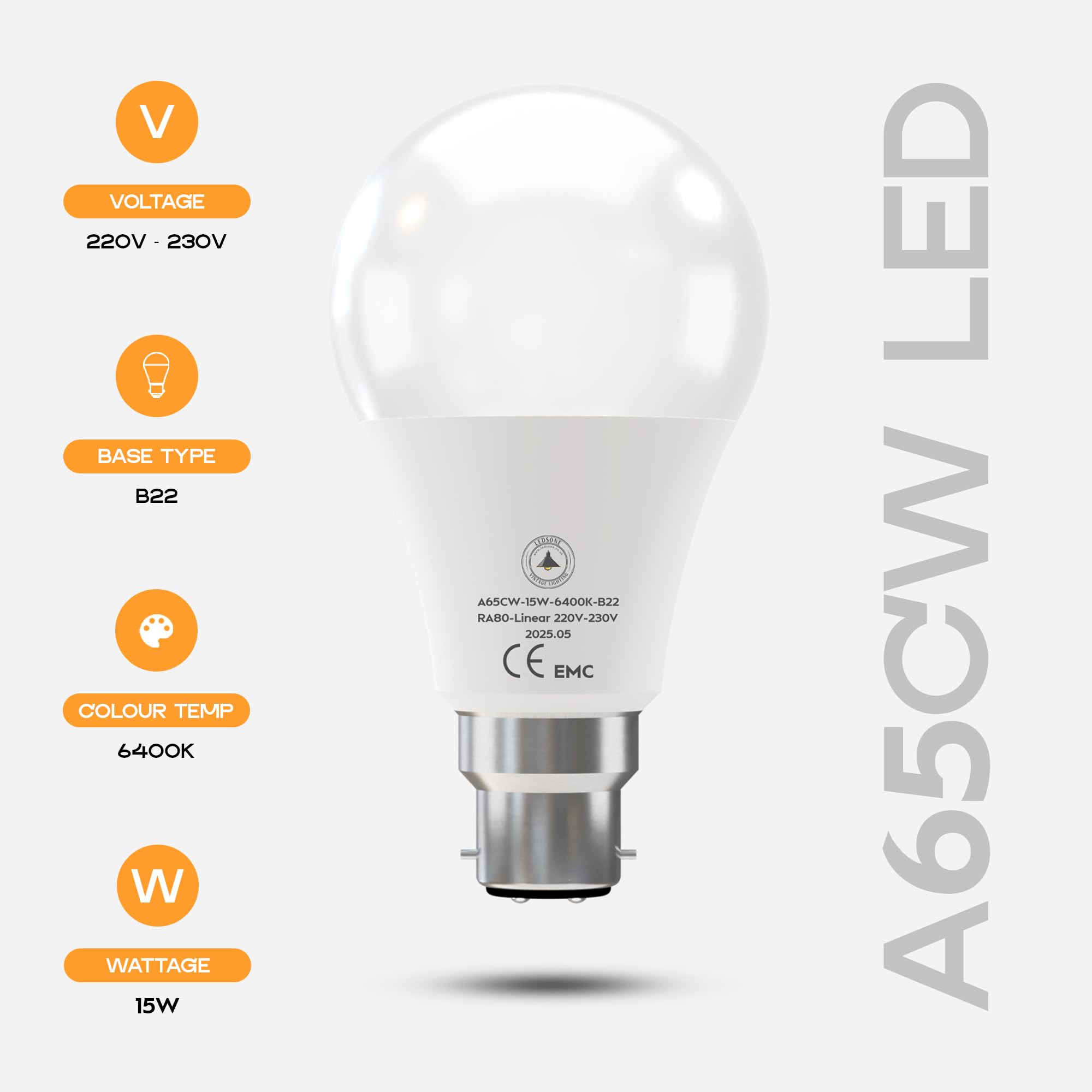 LED Light Bulb B22 A65 15W Cool White ~6262