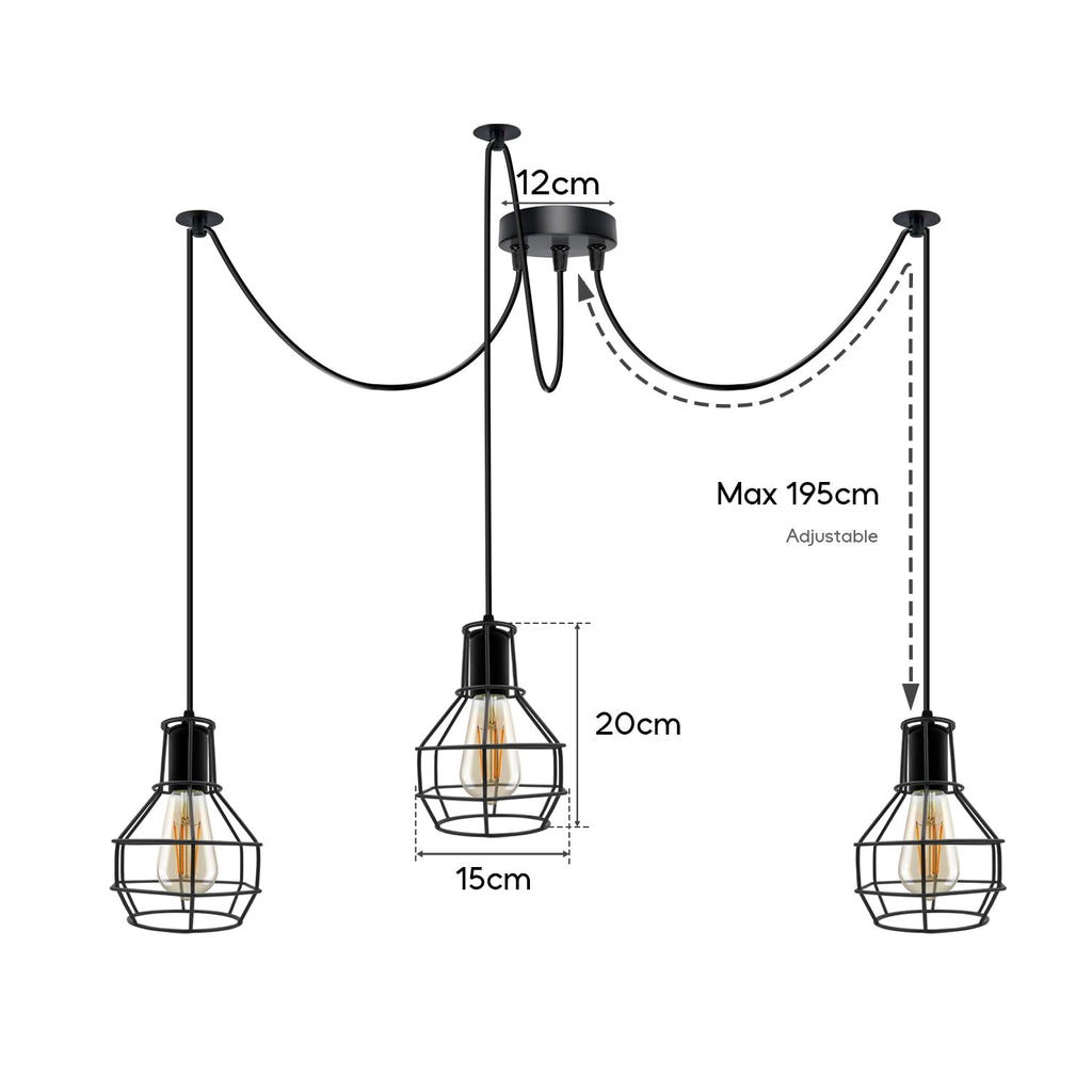 Vintage Industrial Spider Chandelier Pendant Light Kit Metal Cage E27 Ceiling Lamp
