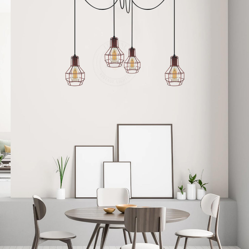 Vintage Industrial Spider Chandelier Pendant Light Kit Metal Cage E27 Ceiling Lamp