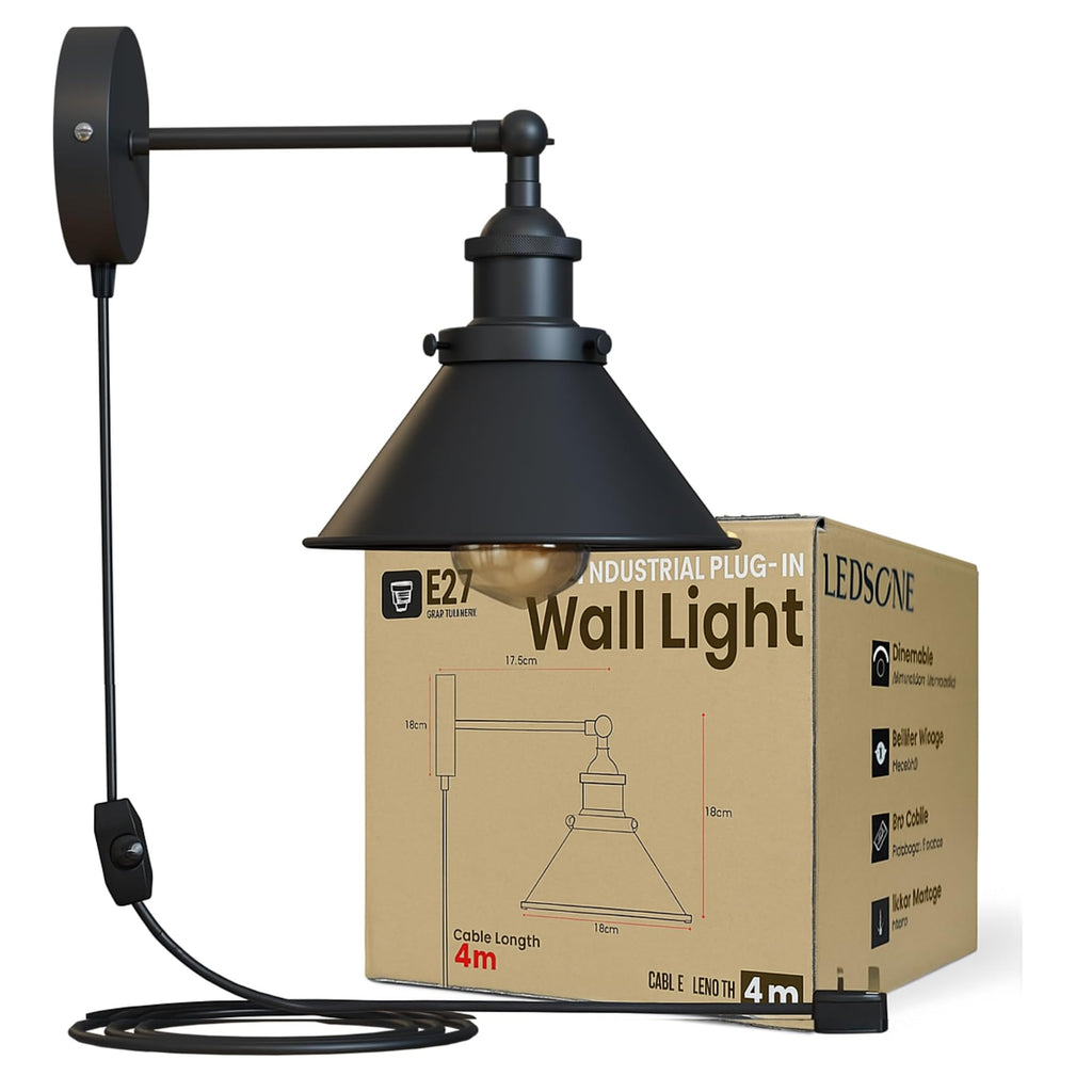 Vintage Industrial Plug-in Wall Light with Dimmer ~6266