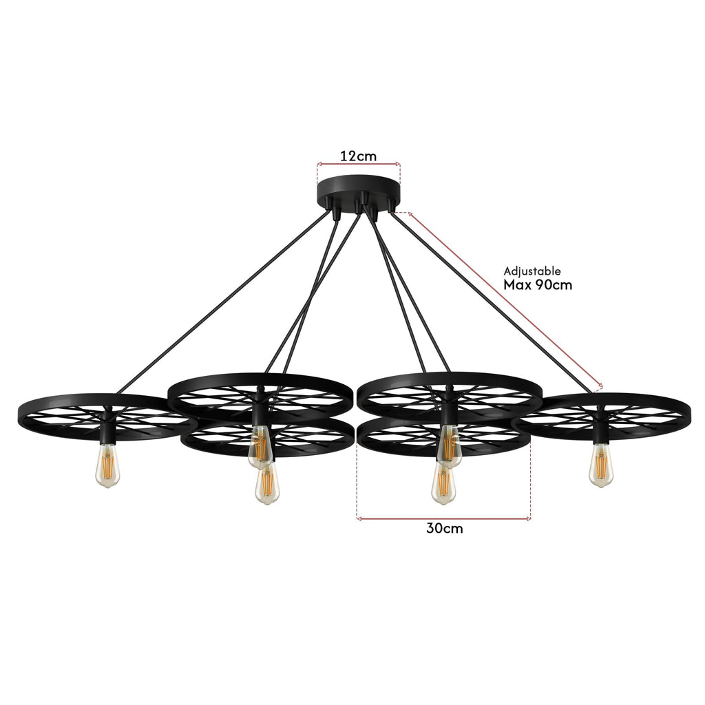 Industrial Vintage Rustic Metal 6-Light Cluster Chandelier Ceiling Fixture