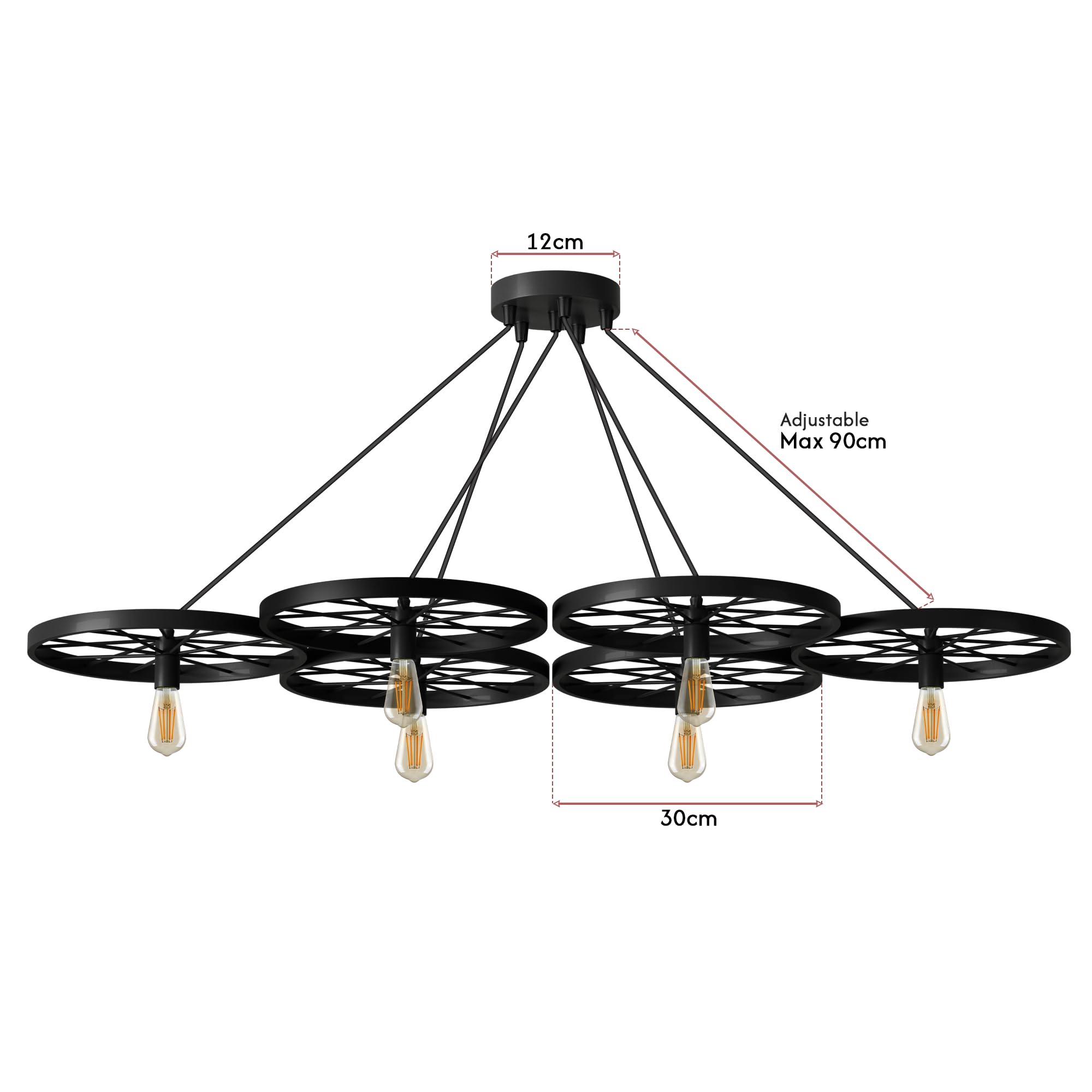 Industrial Vintage Rustic Metal 6-Light Cluster Chandelier Ceiling Fixture