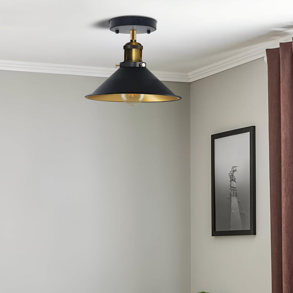 Black Industrial Metal Flush Mount Cone Ceiling Light Fitting
