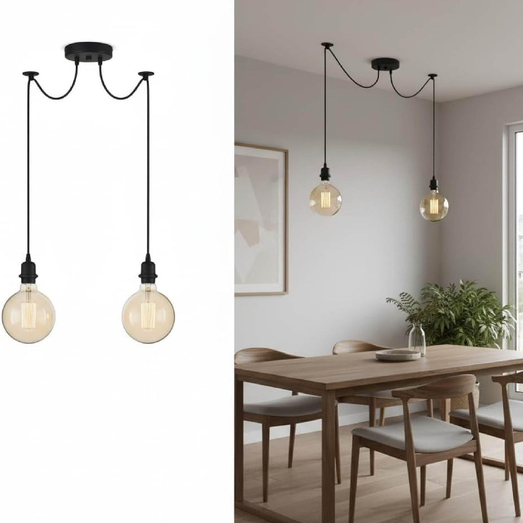 Modern Industrial Black 2-Light Spider Pendant Ceiling Lamp Adjustable Cables E27