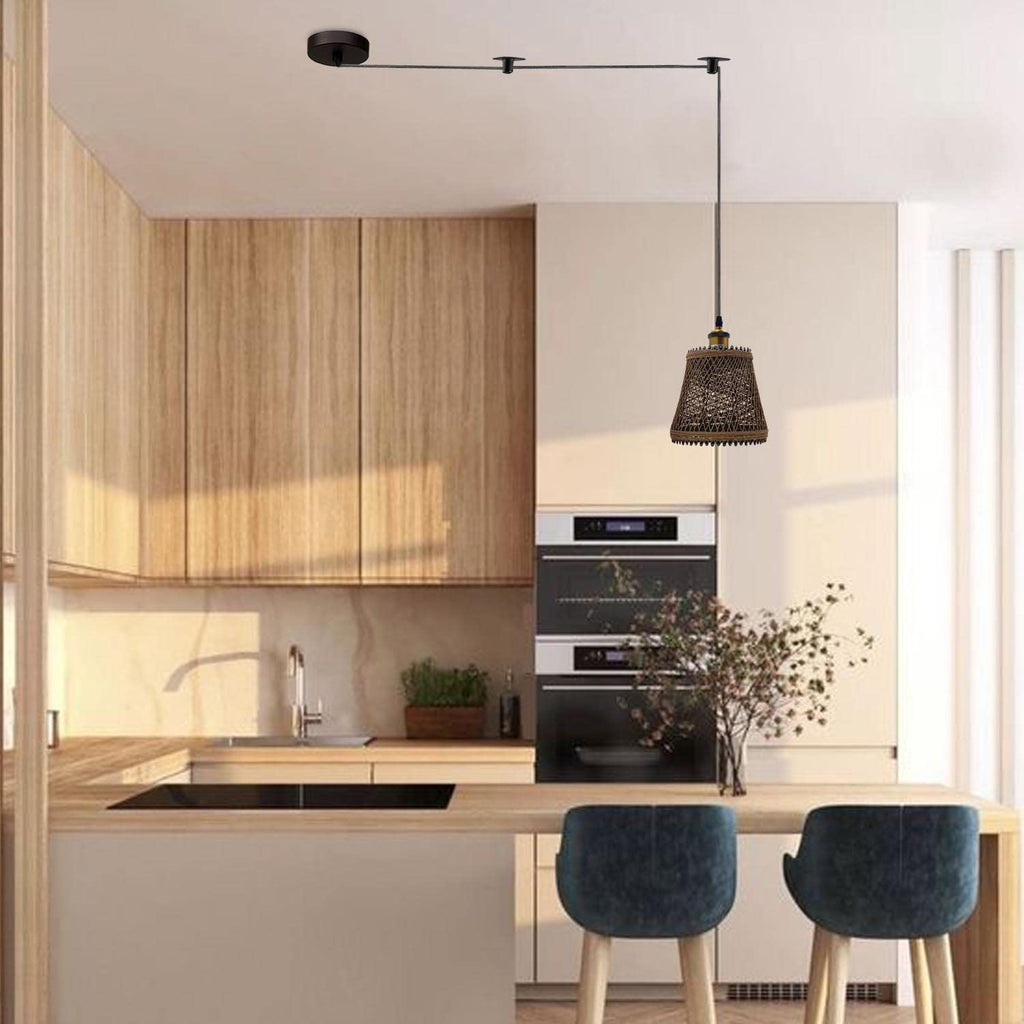 Hand-Woven Natural Bamboo Hemp Ceiling Pendant Light for Rustic Homes