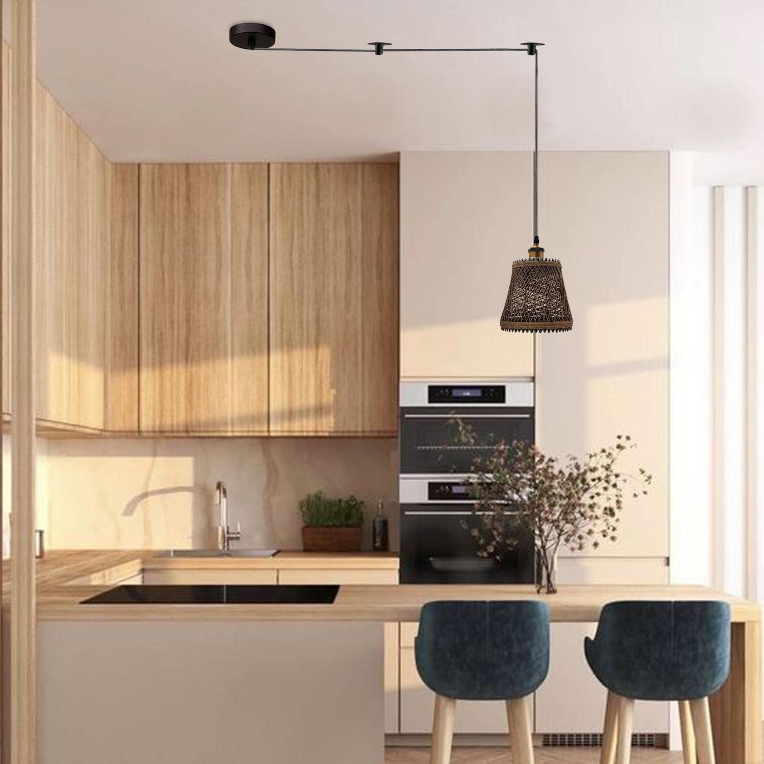 Hand-Woven Natural Bamboo Hemp Ceiling Pendant Light for Rustic Homes