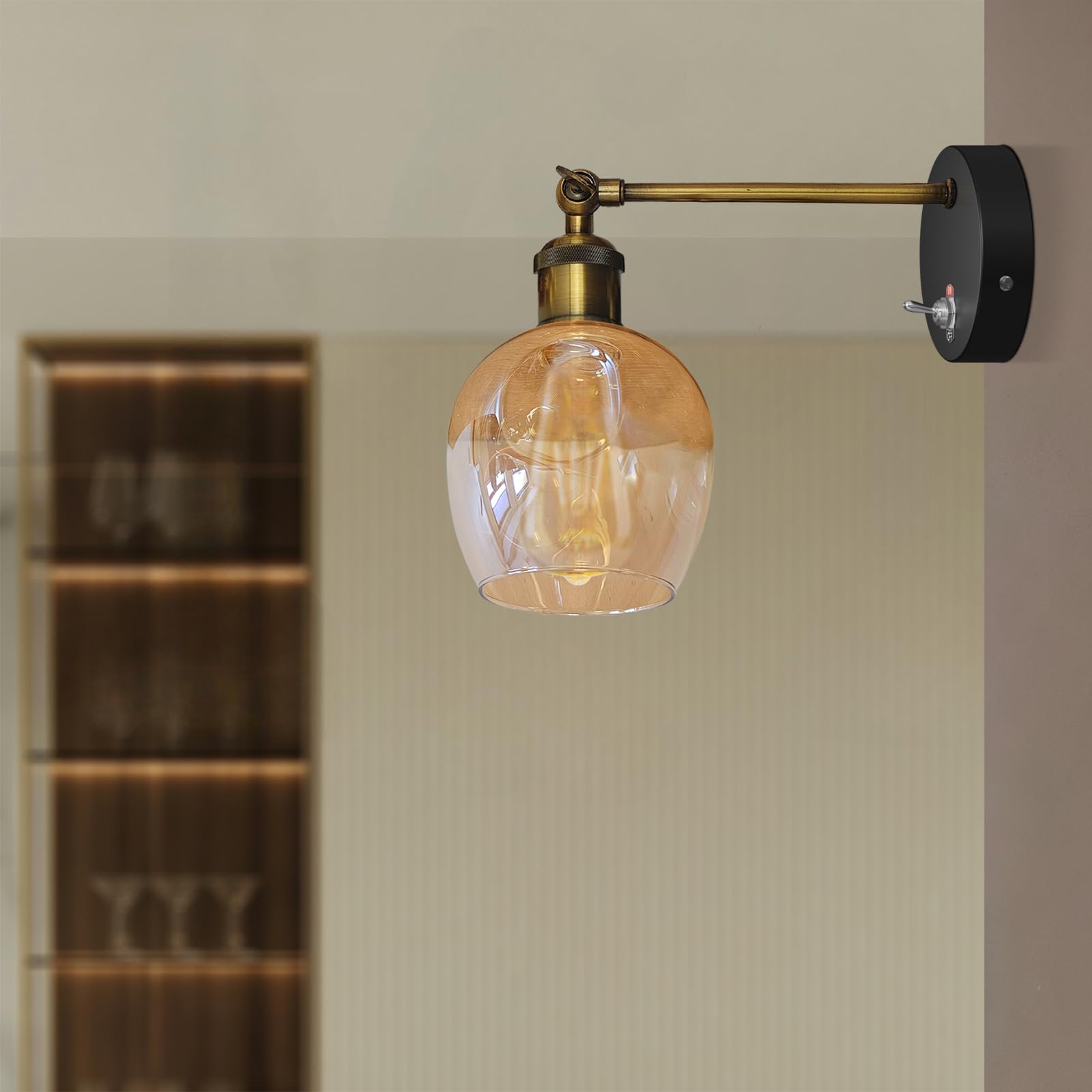 E27 Glass Wall Light With Switch ~6193