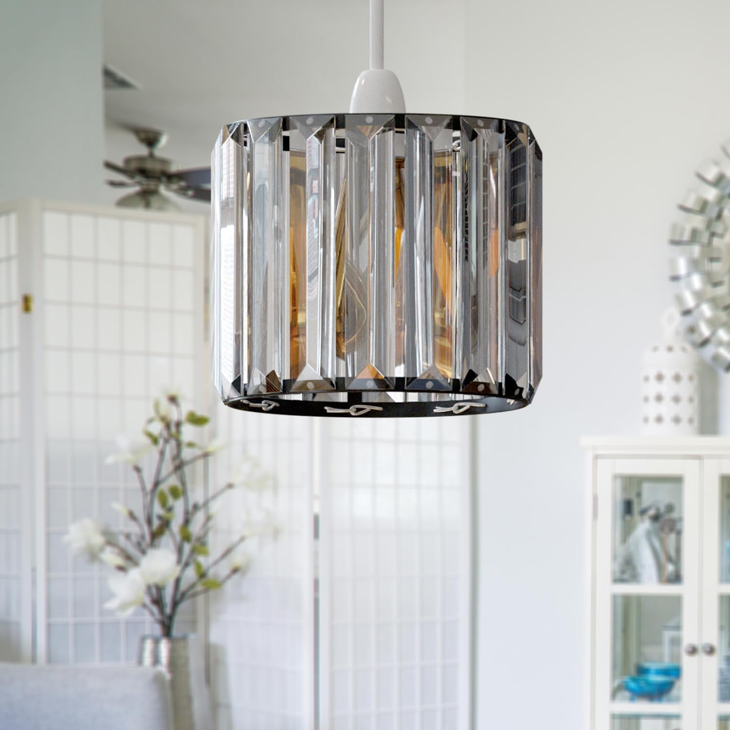 Elegant Crystal Glass Drum Ceiling Lamp Shade - Modern Flush Mount Light Fixture