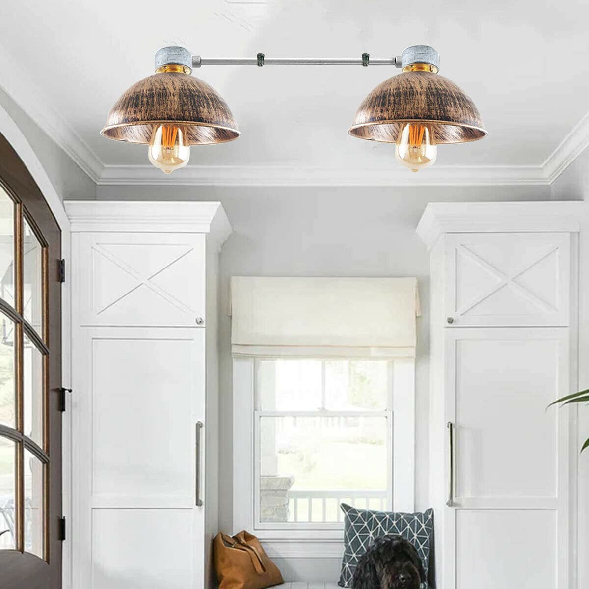 Industrial Retro Pipe Ceiling Light Fixture, Vintage B22 Bayonet Socket