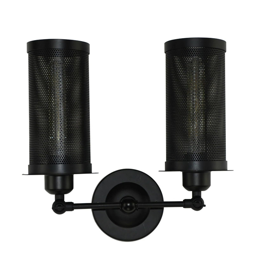Vintage Industrial Double Wall Sconce Black Metal Cage Light Fixture E27